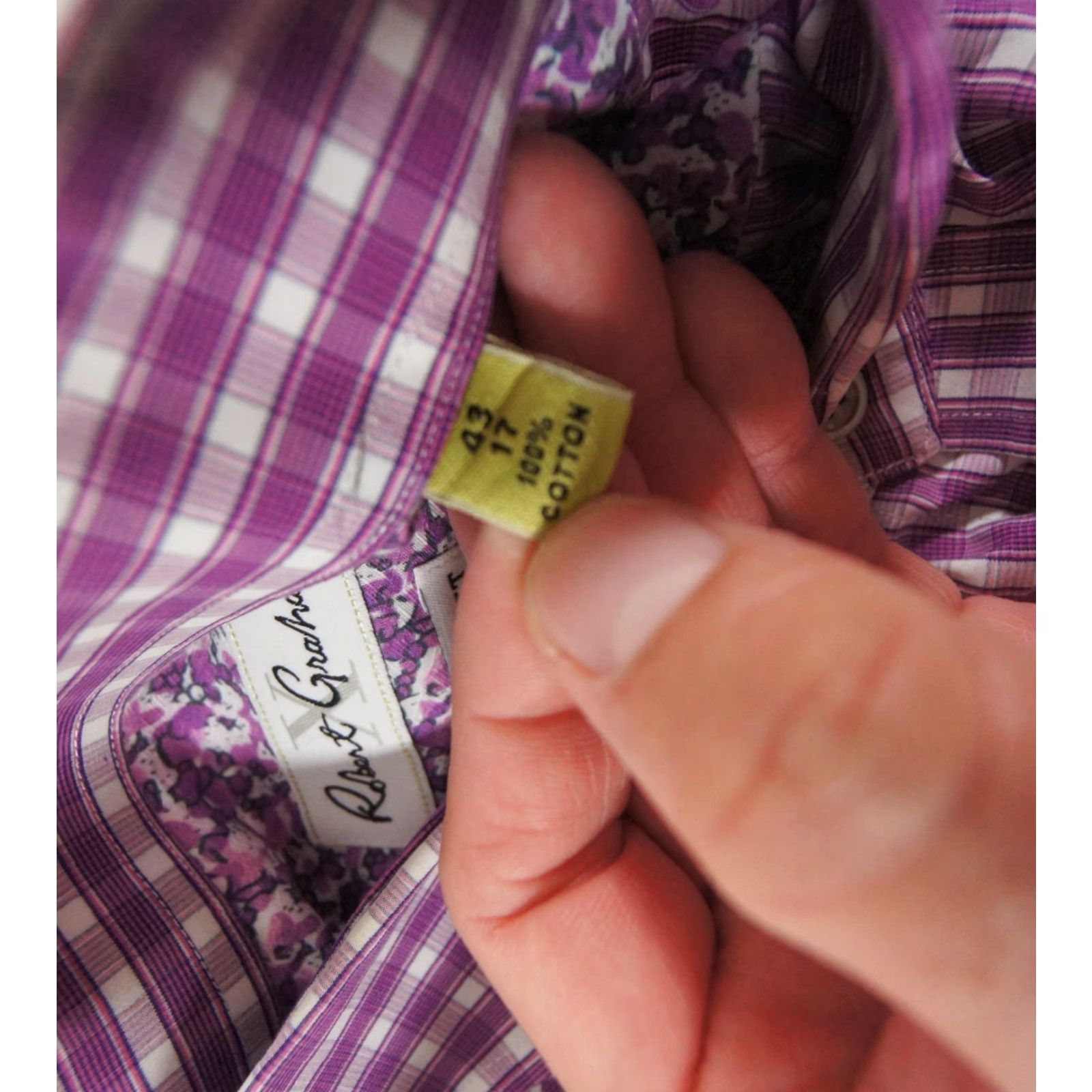 Robert Graham VINTAGE Robert Graham X Shirt Mens 43 17 Purple Button Up Long Sleeve Tailored Fit Check Mens Size US XL / EU 56 / 4 - 7 Thumbnail
