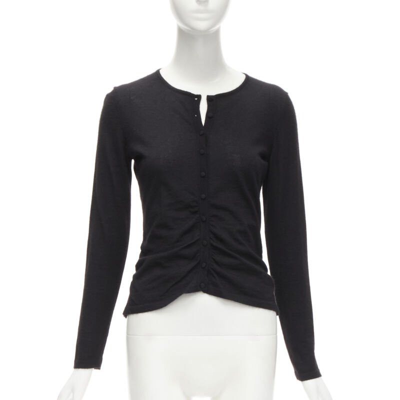 OSCAR DE LA RENTA silk cashmere gathered front black cardigan XS