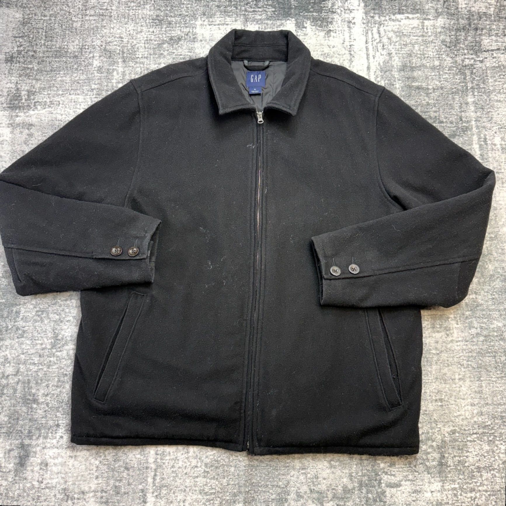 VINTAGE GAP Jacket Mens XL Black Wool Bomber Quilted Lined 