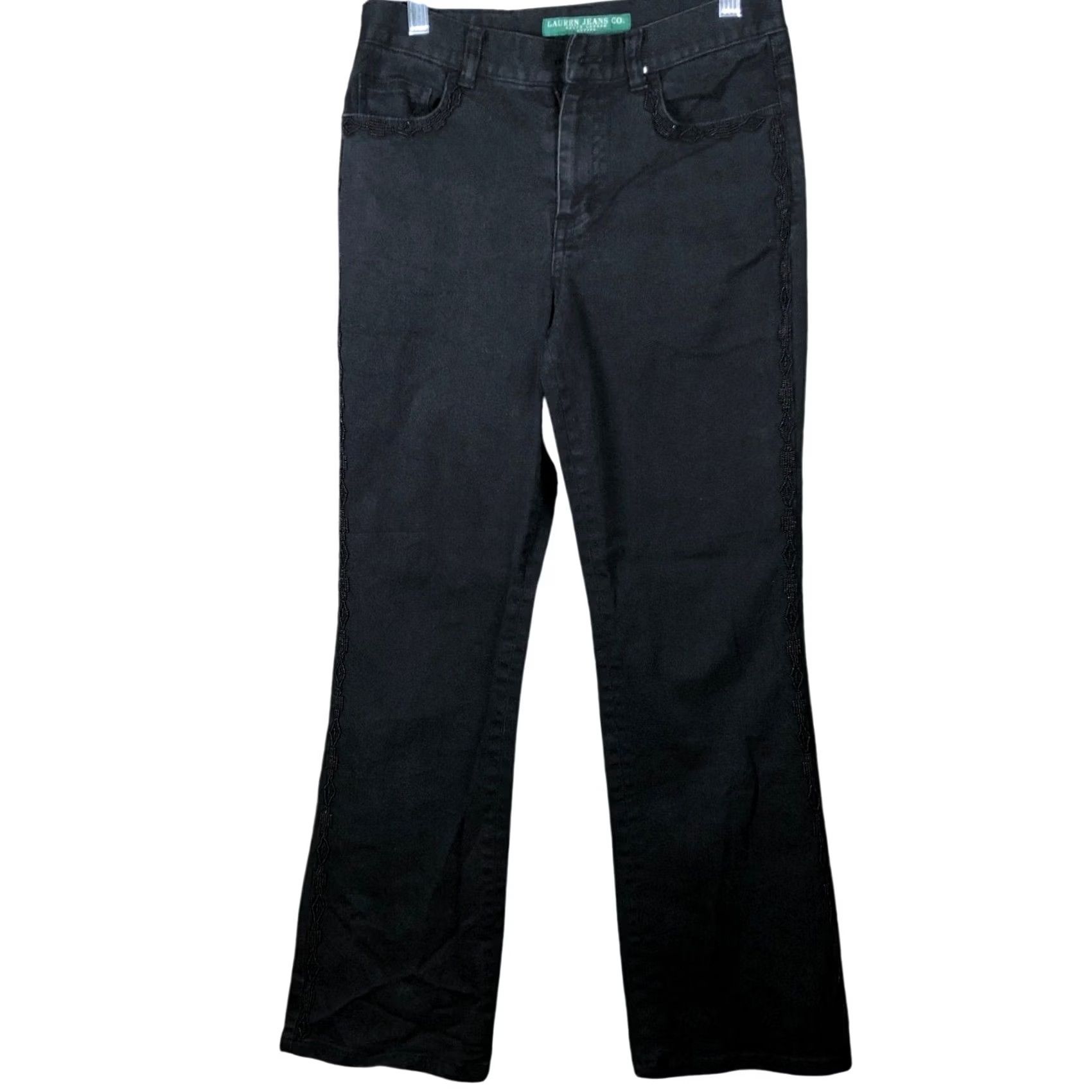 Ralph Lauren Ralph Lauren Jeans Black Denim Petite Mid Rise Straight Beaded Accents 2P Womens Petite Jeans Beaded Accents 2P Size 28" / US 6 / IT 42 - 2 Thumbnail
