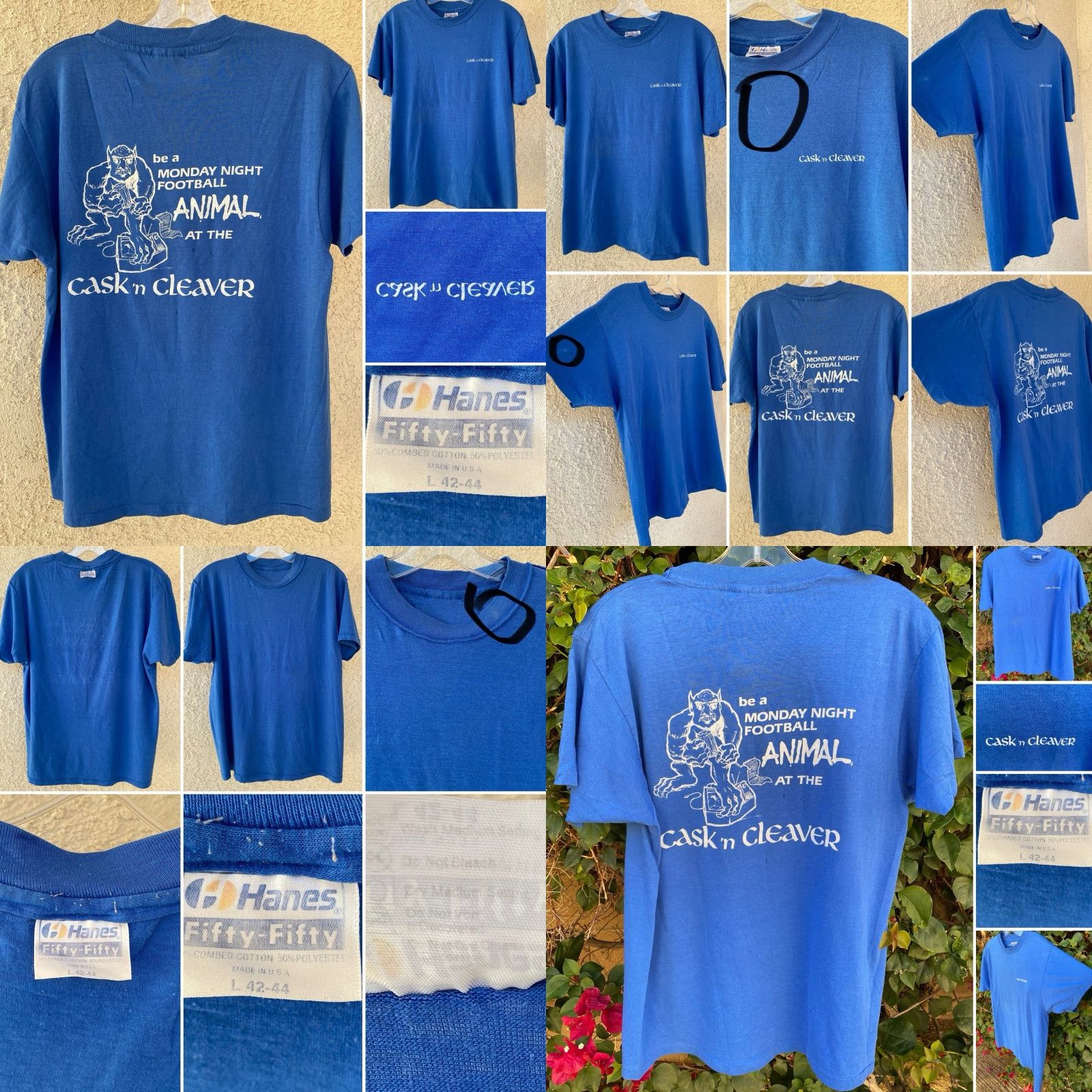Hanes VINTAGE Hanes T-Shirt Cask ’n Cleaver Monday Night Football Animal Logo Tee 80s Blue L Mens Size US L / EU 52-54 / 3 - 8 Thumbnail
