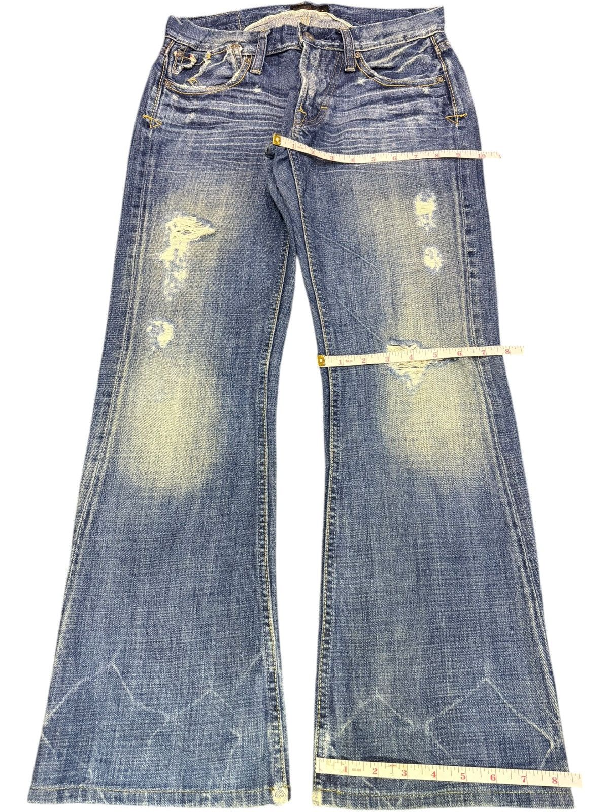 Edwin Vintage Japanese Selvedge Buckle Back Distress Flare Jeans Size 28" / US 6 / IT 42 - 8 Thumbnail