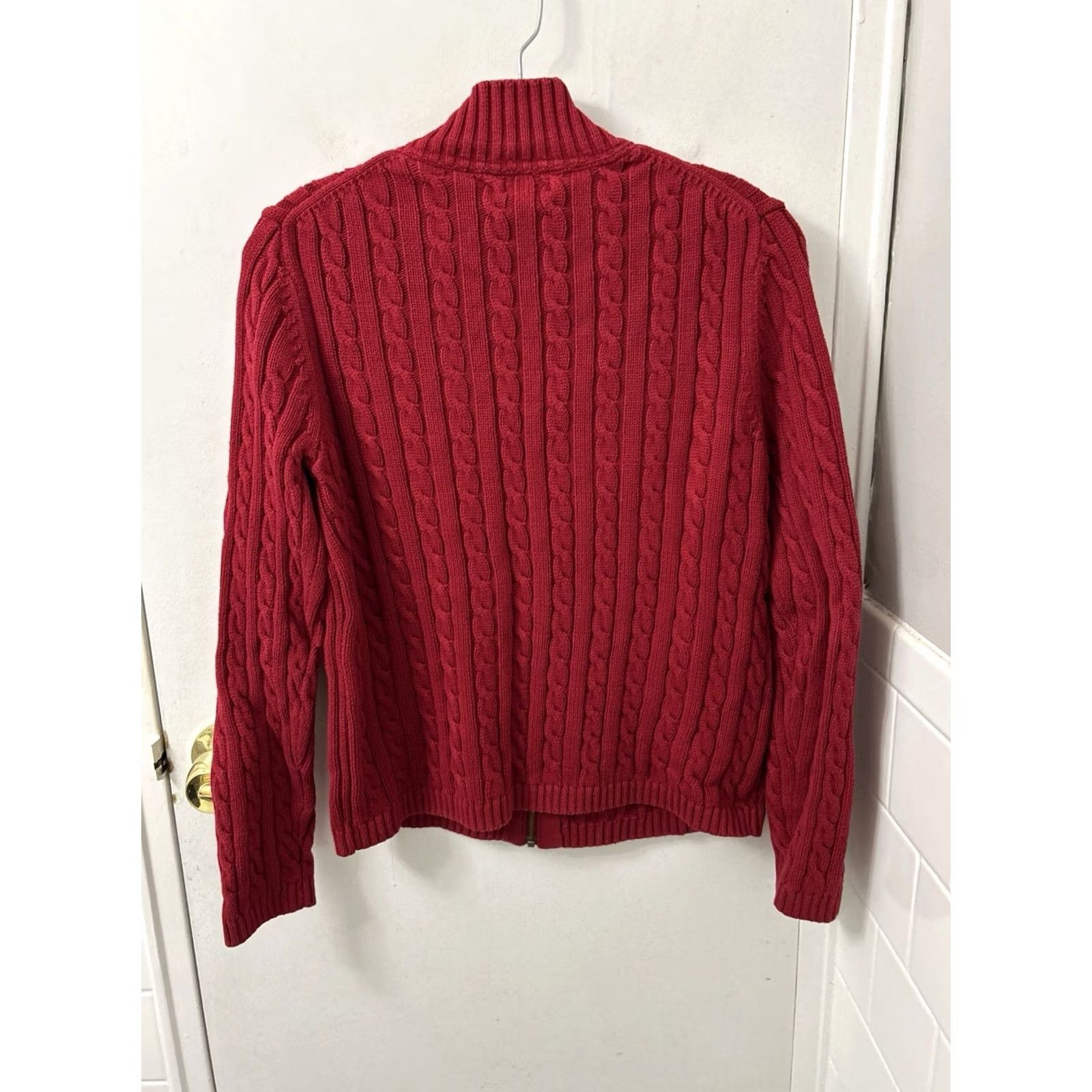 Vintage LL Bean Sweater Cardigan Womens Size M Red Full Zip Cable Knit Mock Neck Long Sleeve 0FBH1 Size M / US 6-8 / IT 42-44 - 6 Thumbnail