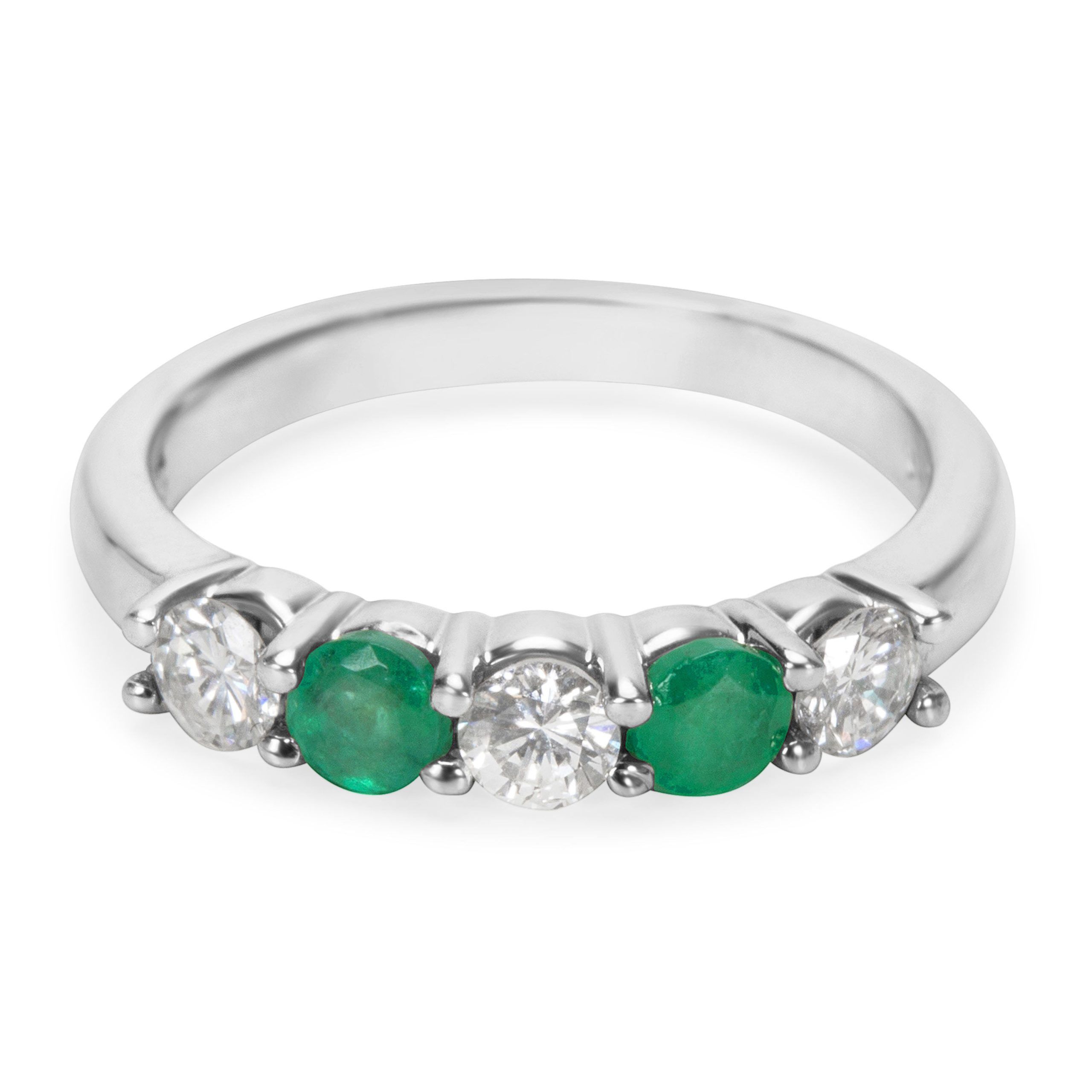 image of Tiffany Co Alternating Diamond & Emerald Five Stone Ring In 14Kt Gold (0.78 Ctw), Women's