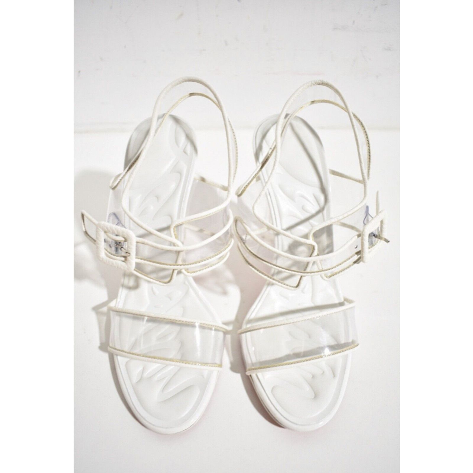 Christian Louboutin Loubi Duniss 100 White Clear PVC Strap Sandal Heel Pump 37 Size US 7 / IT 37 - 6 Thumbnail