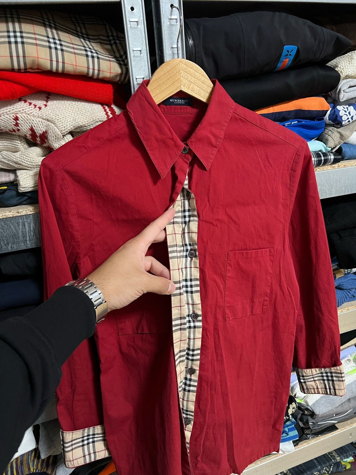 Burberry × Vintage Burberry Button Up Cotton Shirt Long Sleeve Red Size 44 Size M / US 6-8 / IT 42-44 - 3 Thumbnail