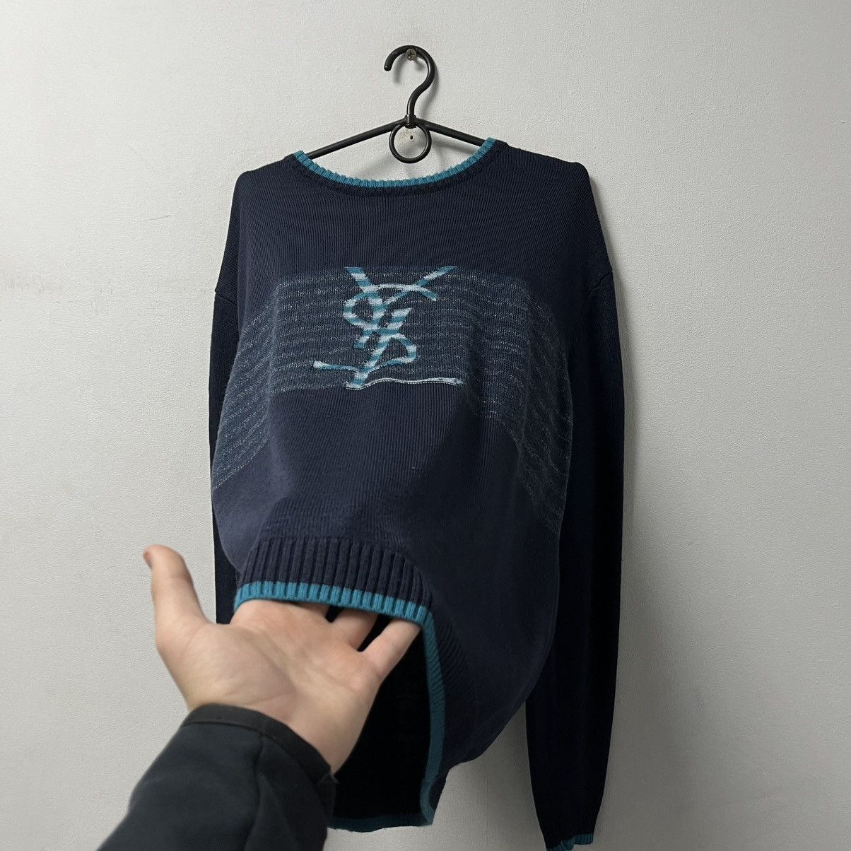 Yves Saint Laurent Yves Saint Lauren Knit Sweater Big Logo Baggy Long Sleeve Size US XL / EU 56 / 4 - 6 Thumbnail