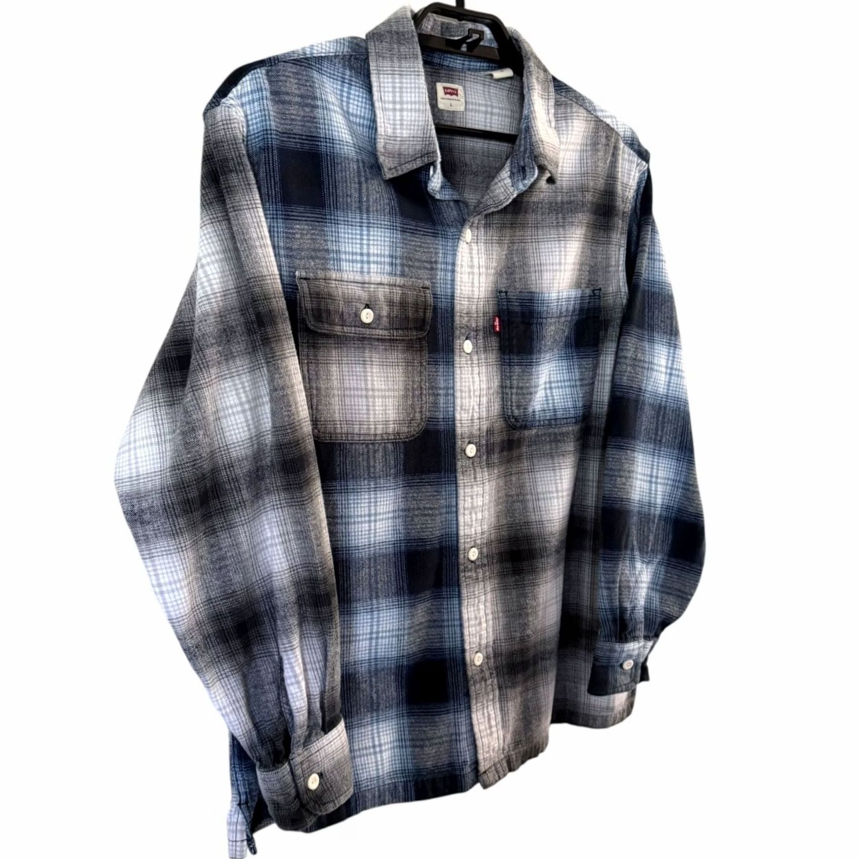 Levi's Levi's Plaid Button-Up L/S Flannel Shirt Multicolor Men's Large 100% Cotton Regular Navy/Blue City Classic Western Pockets Mens Size US L / EU 52-54 / 3 - 4 Thumbnail