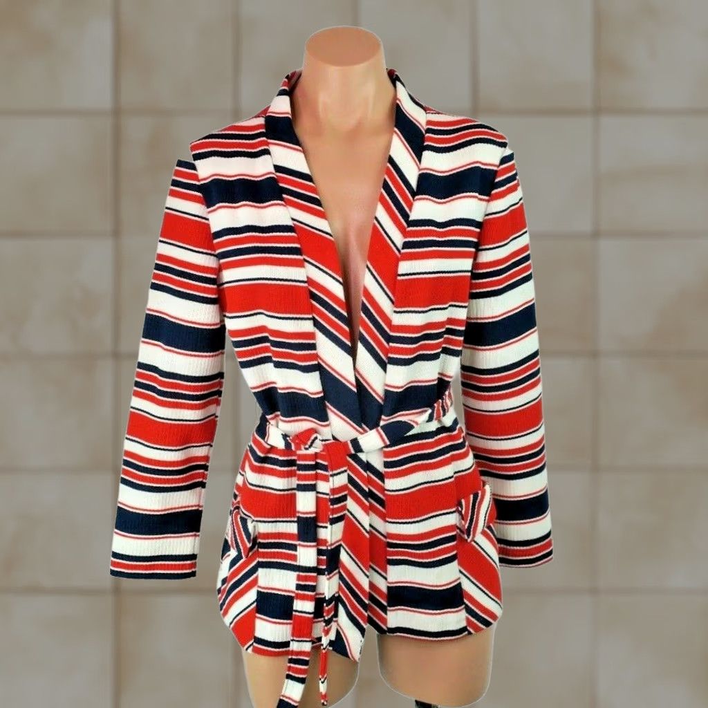 JCPenney Vtg 60s JCPenney Patriotic 4th of July Striped Red White Blue Jacket Fashions M Size M / US 6-8 / IT 42-44 - 1 Thumbnail