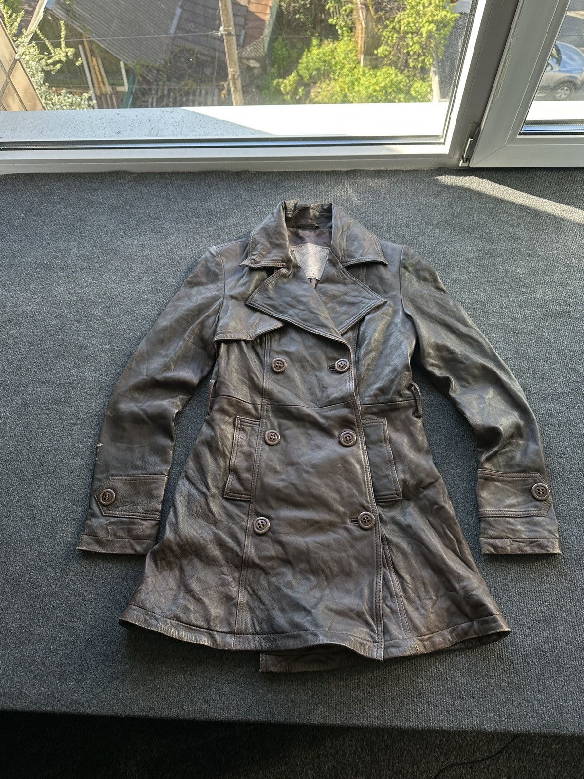 Other LEATHER TRENCH COAT 🚨 DARK BROWN LUXURY WOMEN SIZE S BUTTON Size S / US 4 / IT 40 - 1 Thumbnail