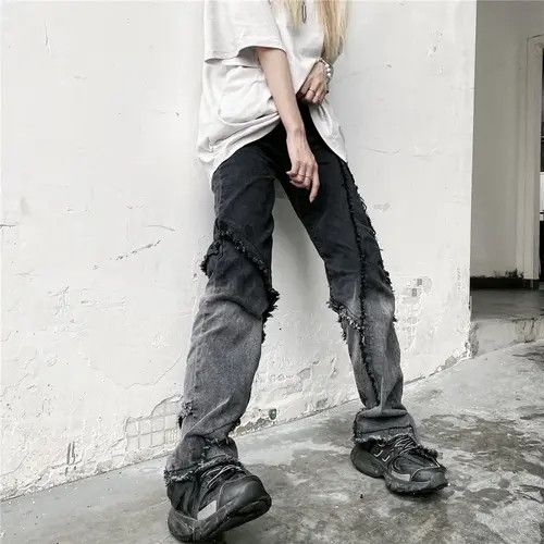 VIBE Retro Y2K Ripped Jeans Wide Leg Straight Retro Size US 32 / EU 48 - 5 Thumbnail