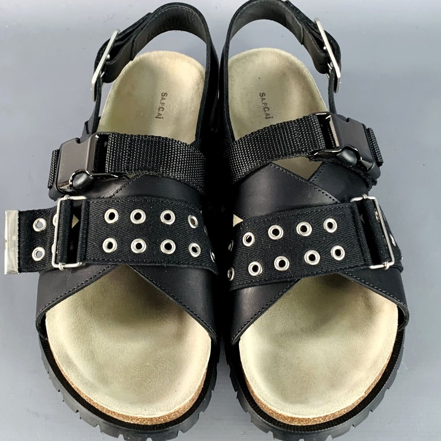 A.P.C. A.P.C. x SACAI "Jules" sandals in black leather with silver grommets Size ONE SIZE - 5 Thumbnail