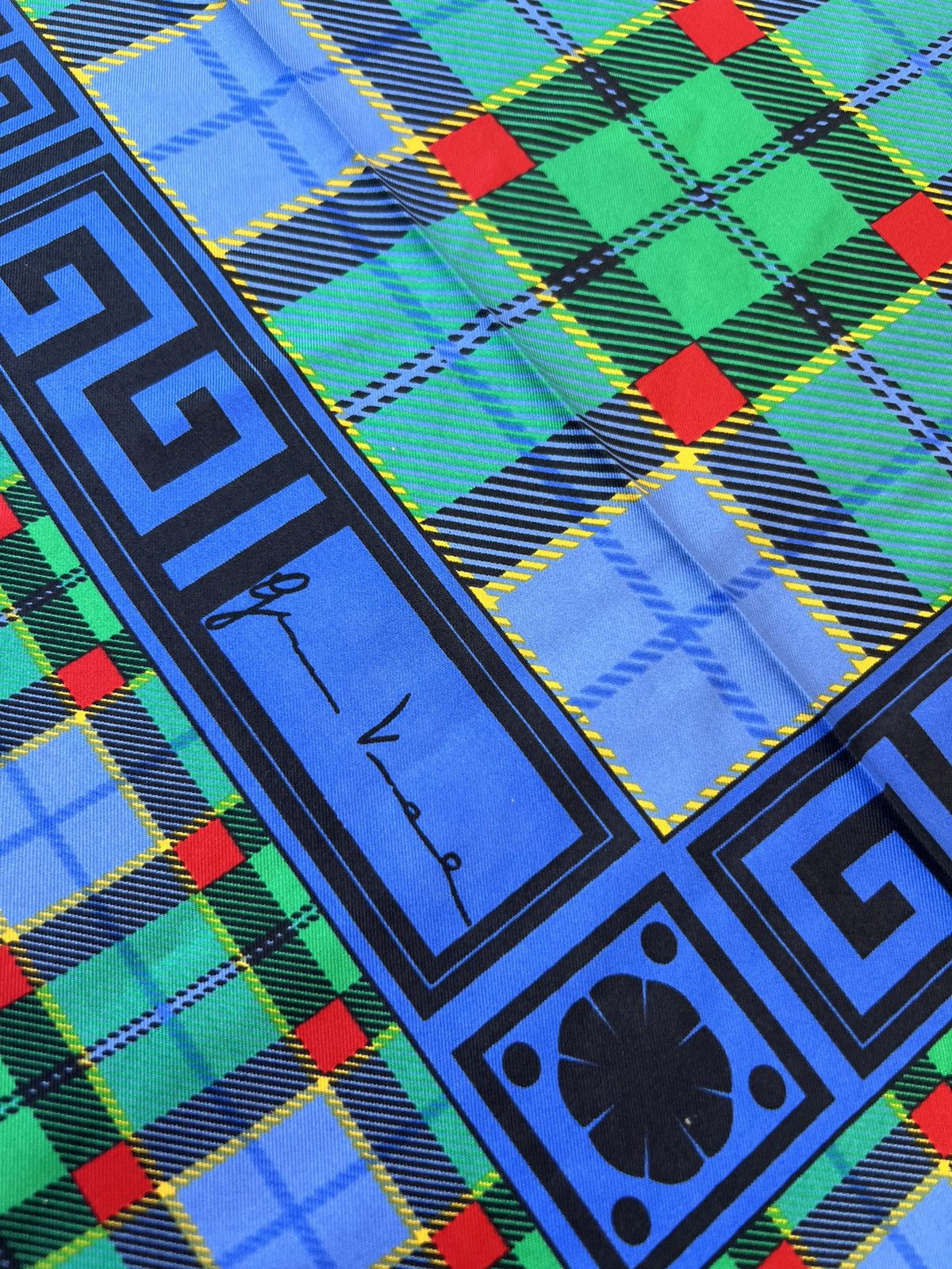 Versace Vintage Gianni Versace Greek plaid Silk Scarf Size ONE SIZE - 3 Thumbnail