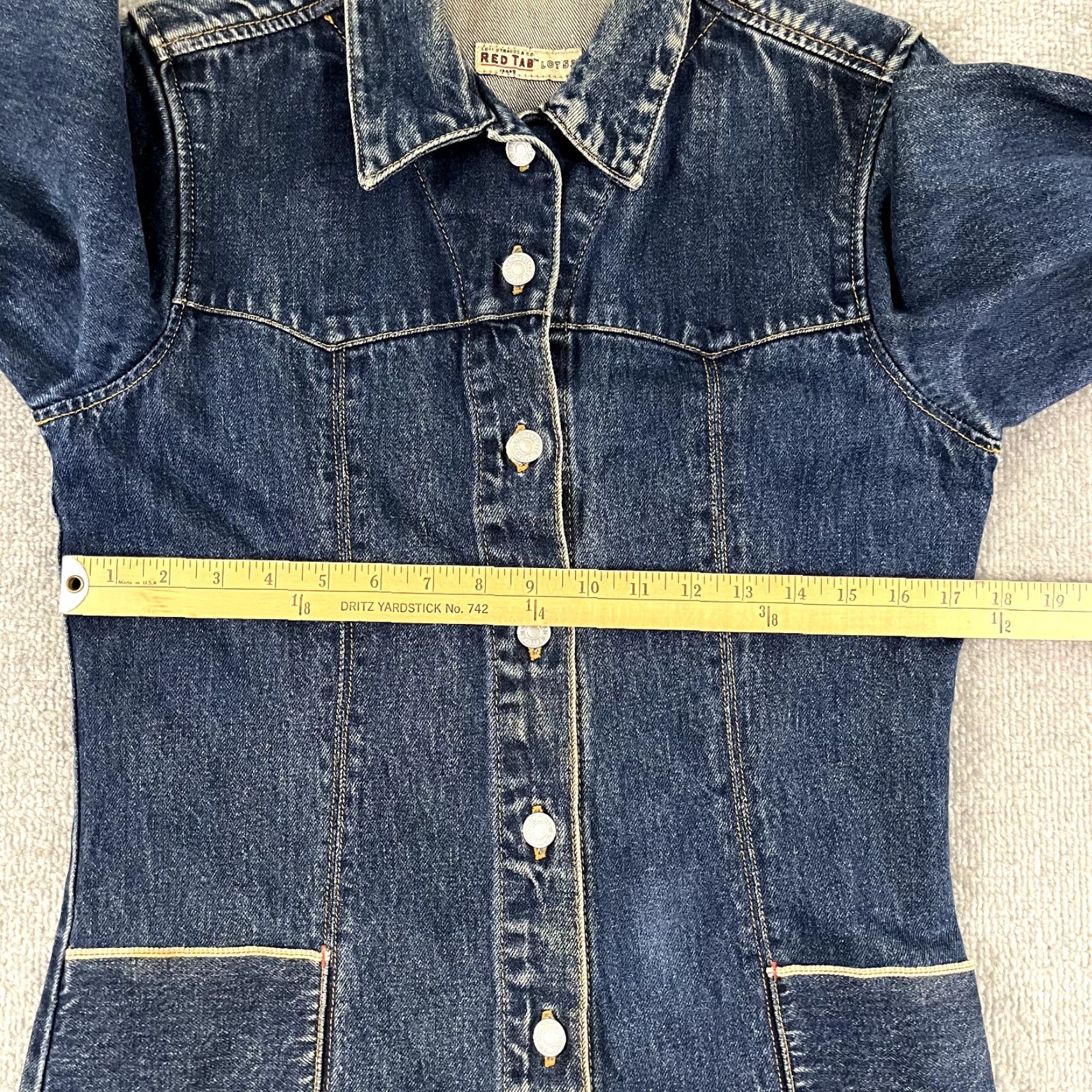 Levi's VINTAGE Levi Strauss Jacket Womens M Blue Denim Red Tab Lot 53 Selvedge Y2K RED Blue Denim Classic 80s 90s Retro Womens Jacket Size M / US 6-8 / IT 42-44 - 6 Thumbnail
