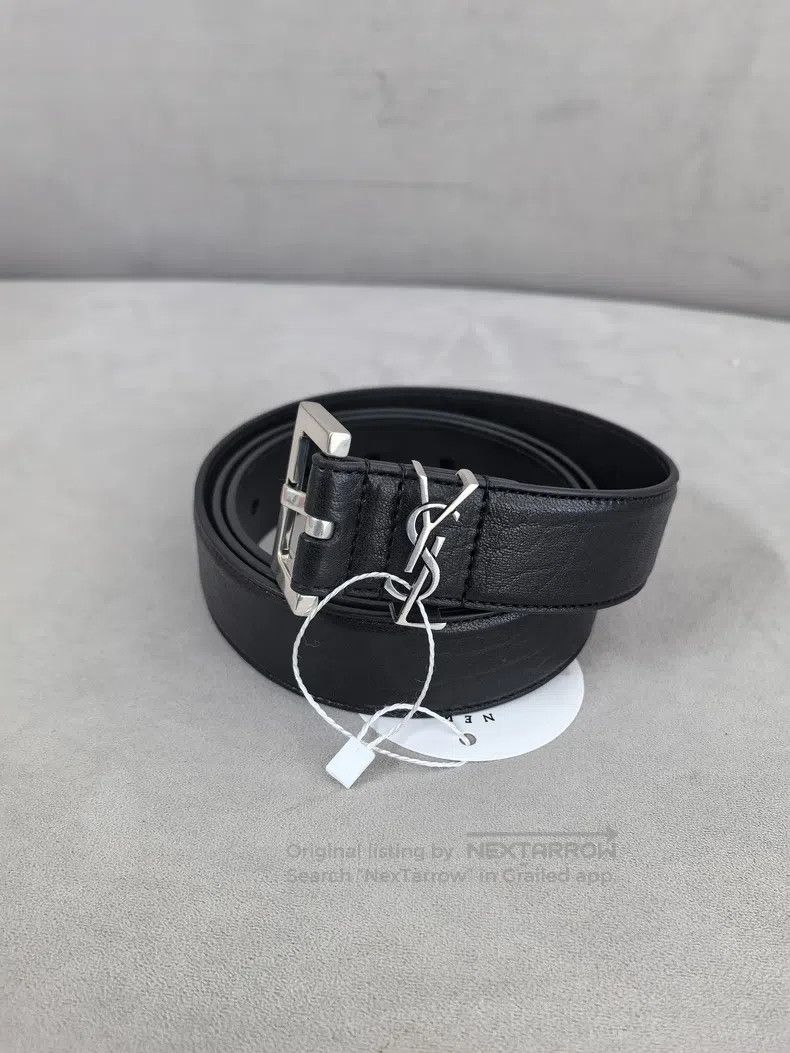 Saint Laurent Paris Saint Laurent Paris Black Sheepskin Silver Buckle Belt i Size ONE SIZE - 1 Thumbnail