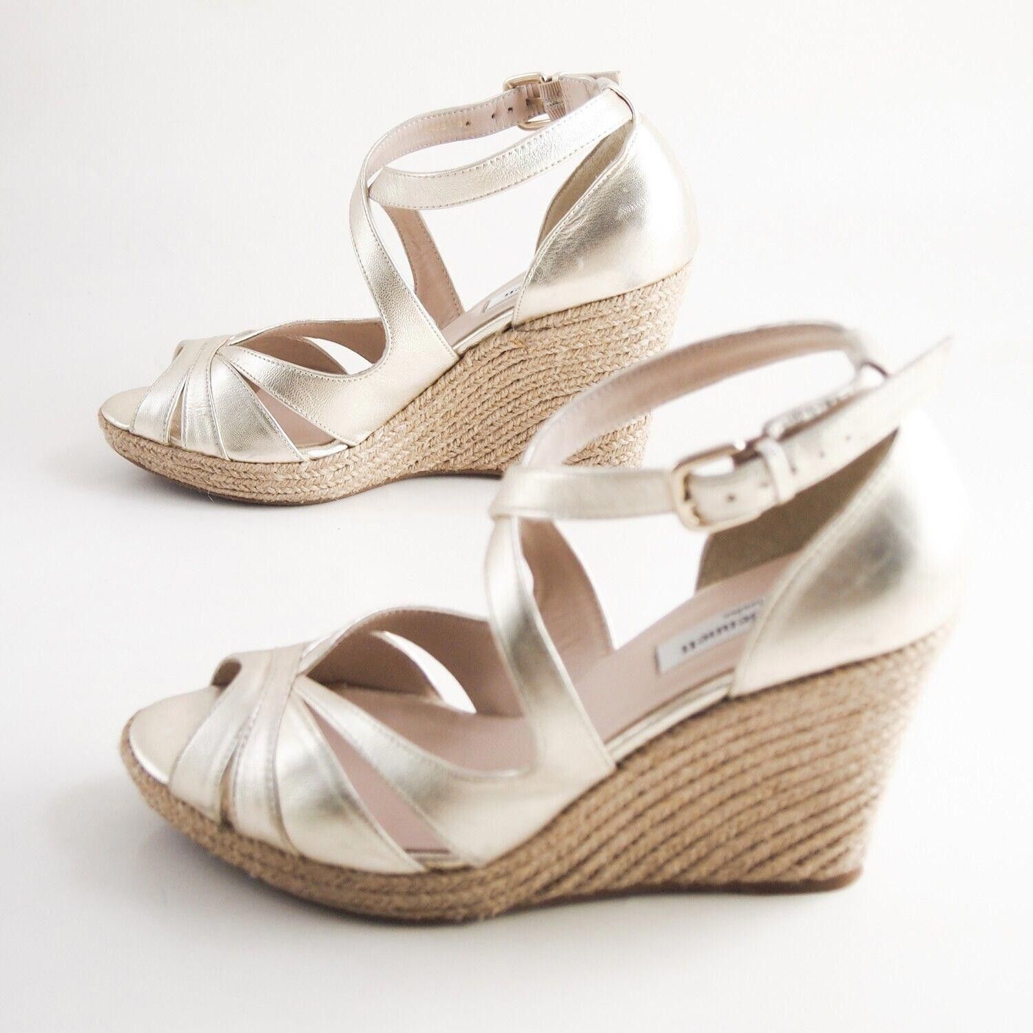 Designer L K Bennett Strappy Wedge Sandals Gold Womens US 8 EU 38 Size US 8 / IT 38 - 2 Thumbnail