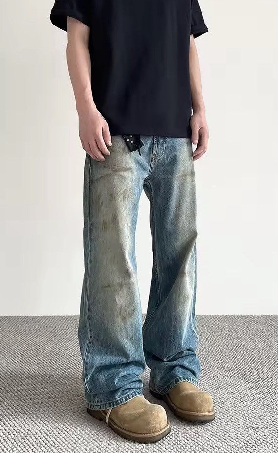 washed faded skate hiphop bootcut stain flared jeans