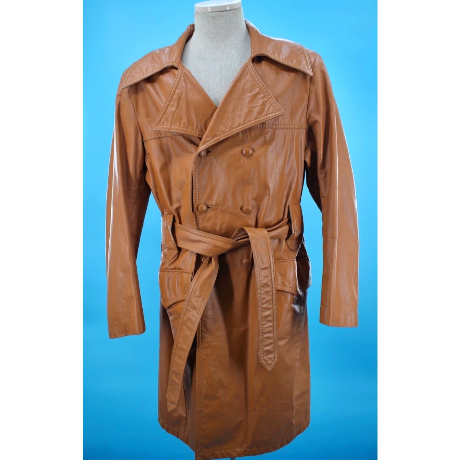Vintage VINTAGE Mens 70s Brown Leather Trench Coat Sz 42 R 1970s Disco Kantex Leathers Coat Brown Leather 70s Disco Mens Size US XS / EU 42 / 0 - 2 Thumbnail