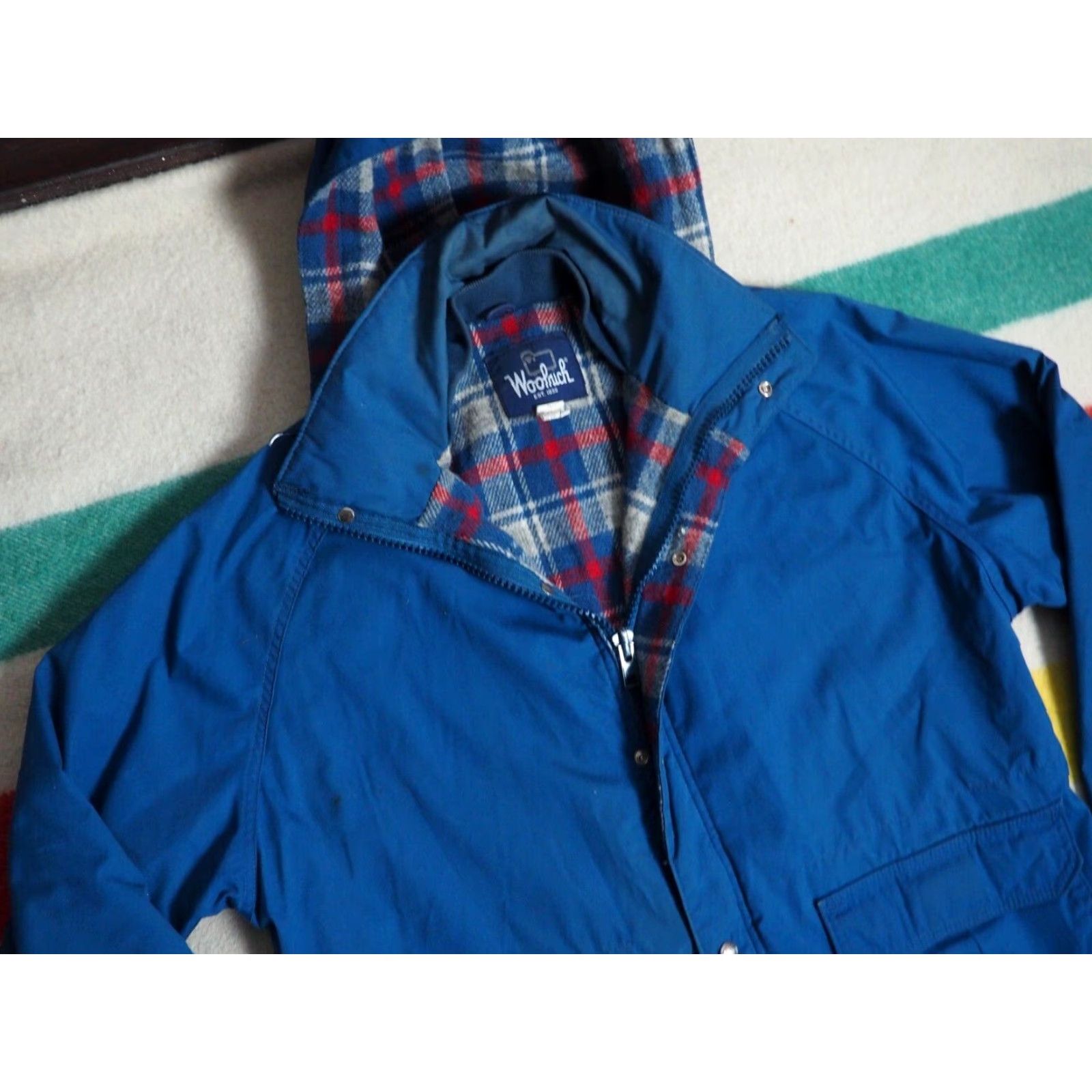 Vintage VTG 80s Woolrich Navy Blue Nylon Plaid Wool Lined Hooded Zip Jacket Coat Mens L Size US L / EU 52-54 / 3 - 3 Thumbnail
