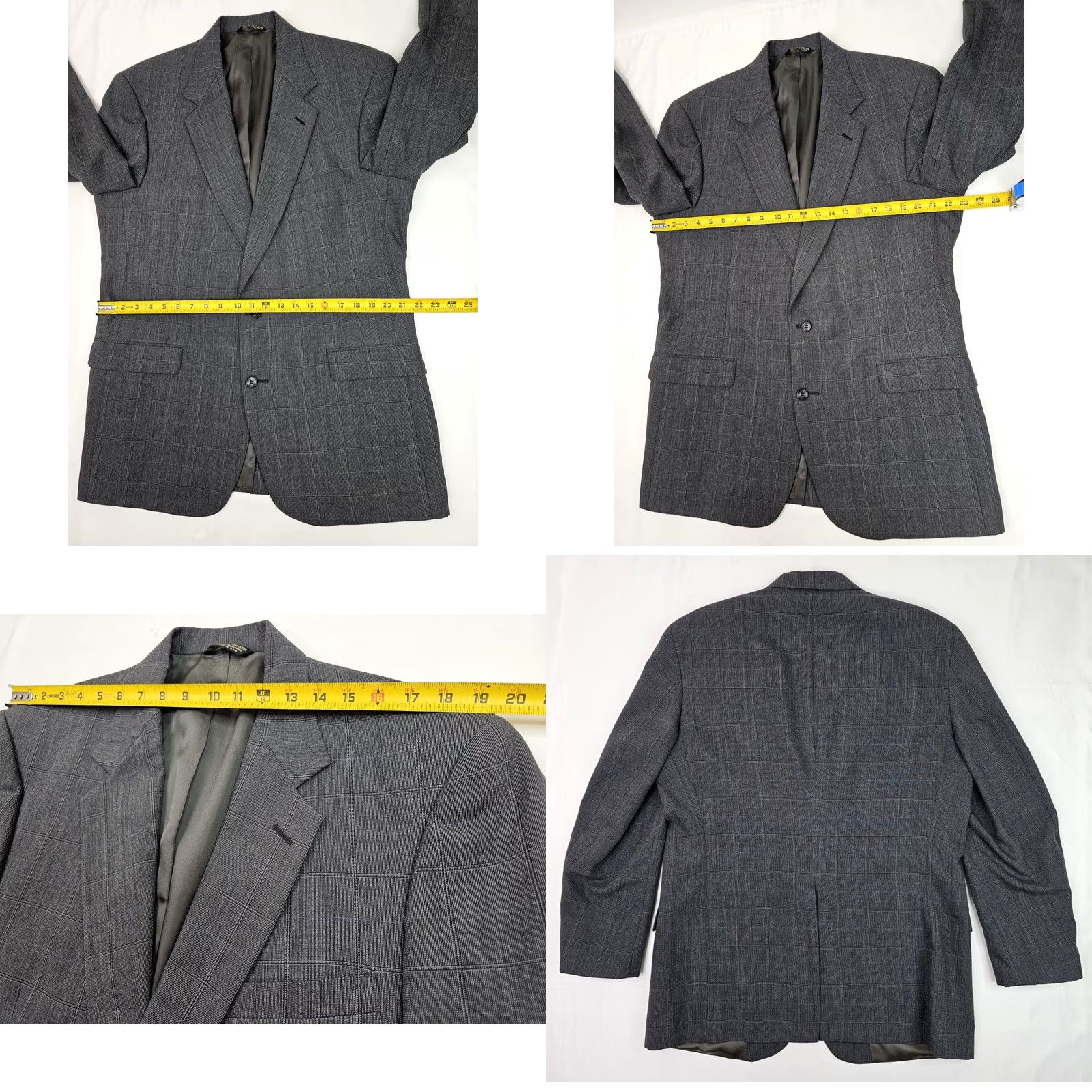 Vintage VINTAGE Sansabelt Wool Blazer Jacket Blazer Men 44 Regular Gray Windowpane Plaid Union Made EUC Sports Coat Blazer Mens Size 44R - 8 Thumbnail