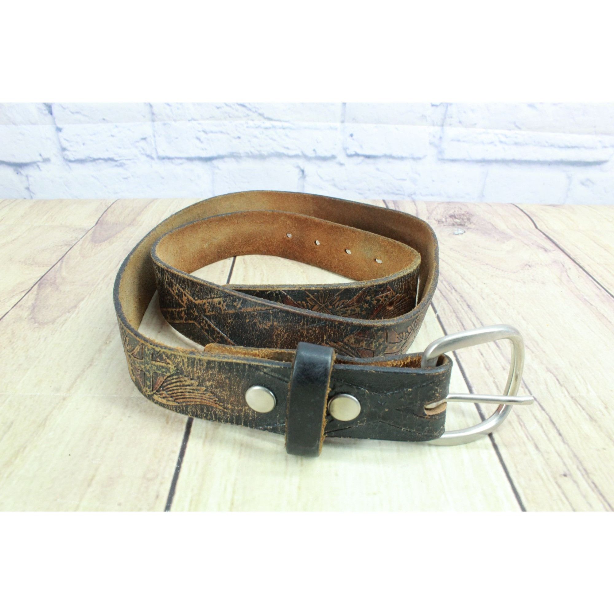 Other Earl & Revas Eagle Flag Embossed Leather Belt 47" Size 46 - 2 Thumbnail