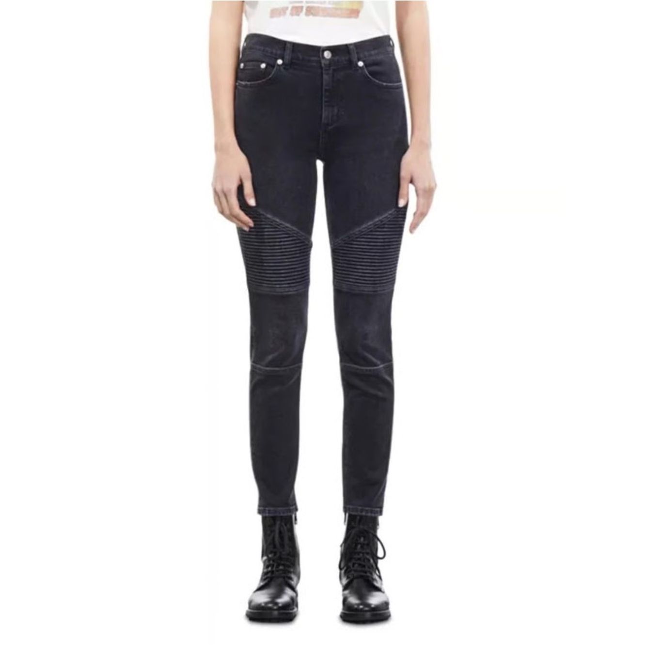 The Kooples The Kooples Women’s Moto Skinny Jeans Black Low Rise Ribbed Size 30" / US 8 / IT 44 - 1 Thumbnail