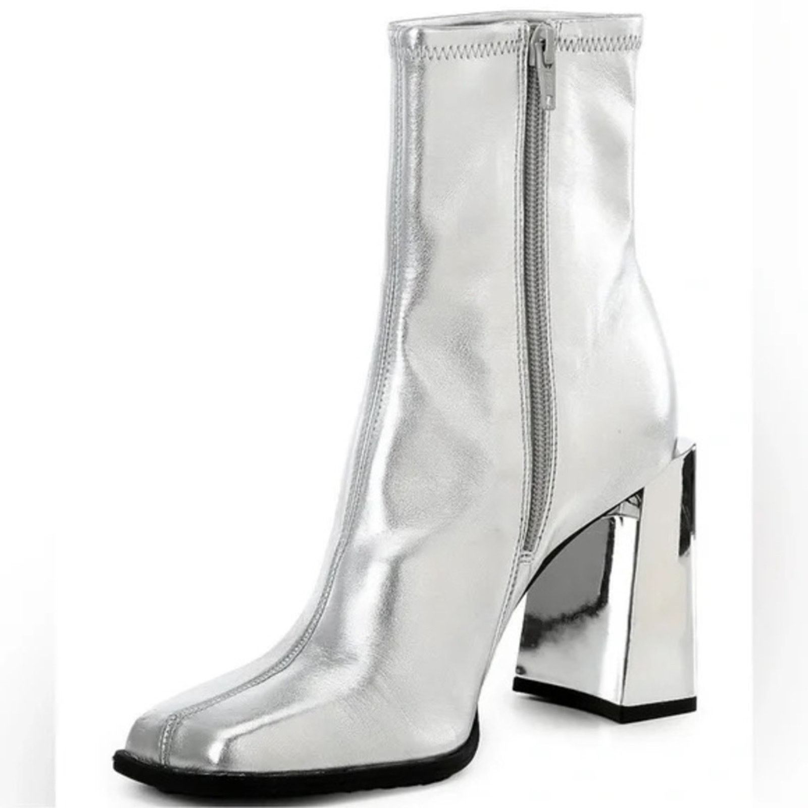 Gianni Valentino Gianni Bini Stretch Silver Ankle Boots with Metallic Block Size US 8 / IT 38 - 2 Thumbnail