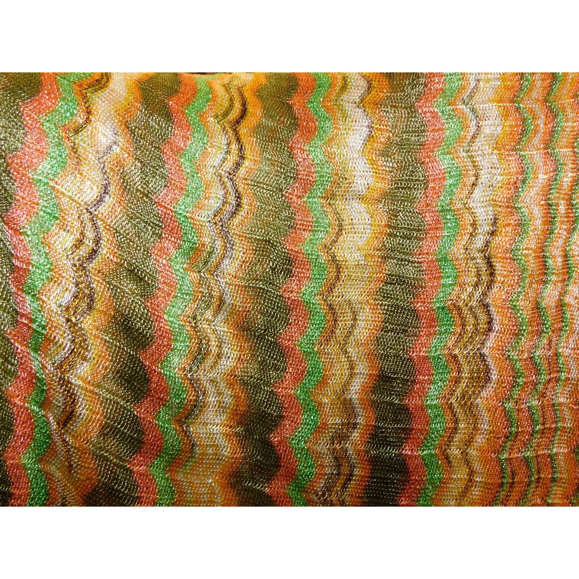 Other Vintage 70S Wavy Striped Gold & Green Metallic Scarf With 6" Size ONE SIZE - 2 Thumbnail