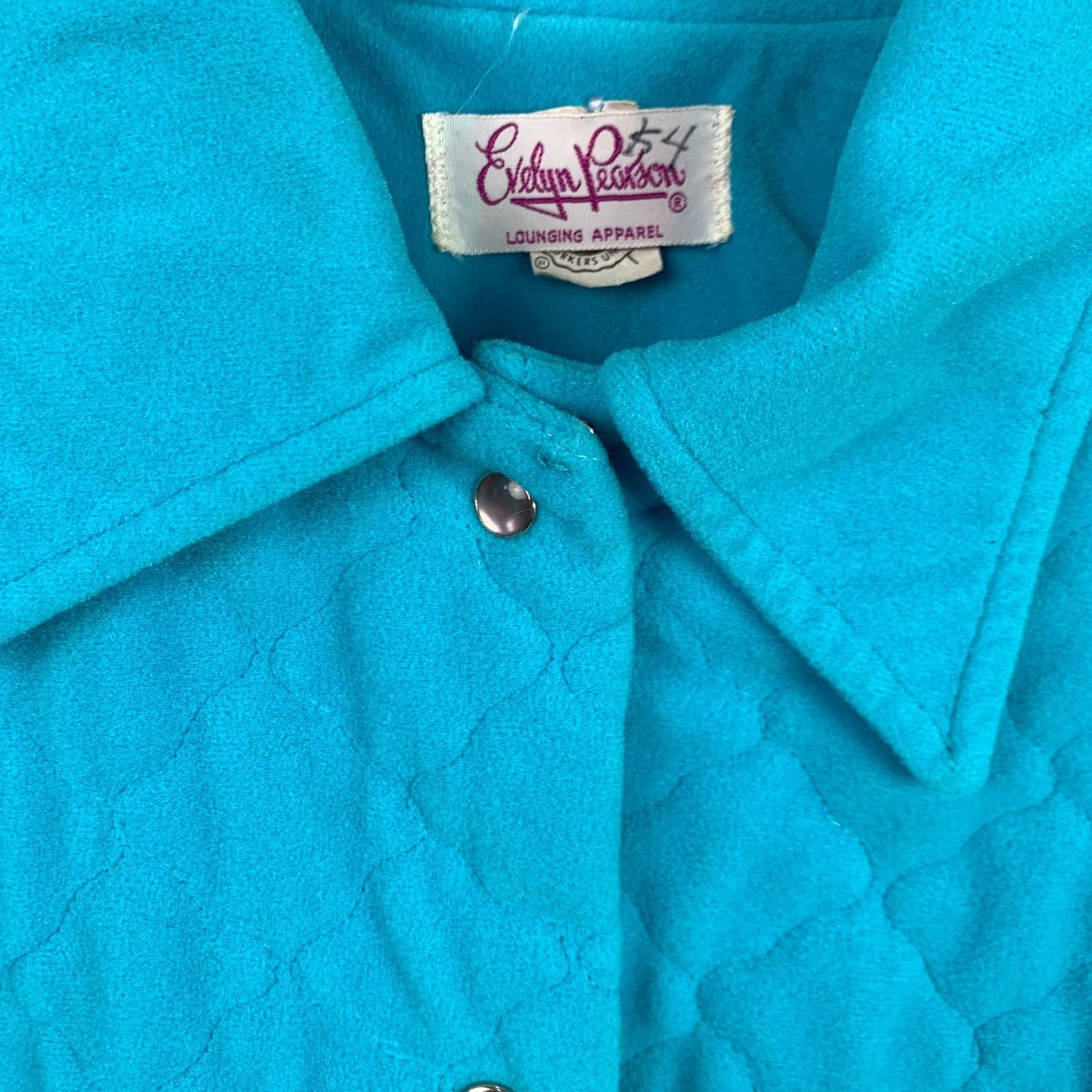 Velour VINTAGE Evelyn Pearson Lounging Blue Velour Fleece Long Robe Chest 40" Velvet GoGo Mod 70s Womens Size ONE SIZE - 3 Thumbnail
