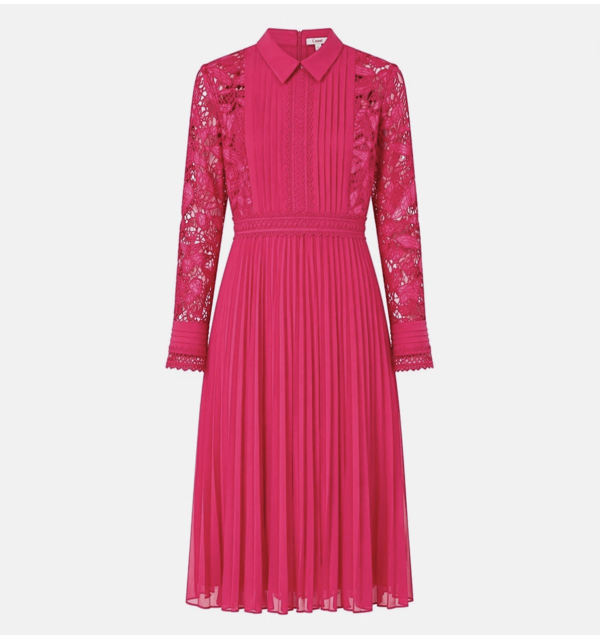 Other Coast Pink Lace Pleated Midi Dress Size L / US 10 / IT 46 - 2 Thumbnail