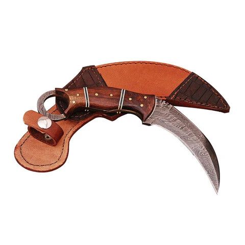 Handmade × Other Damascus Two Side Blade Karambit Knife with Rosewood Handle Size ONE SIZE - 5 Thumbnail