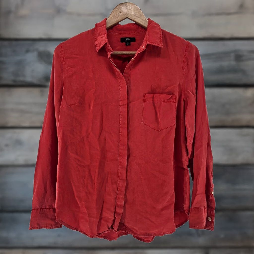 J.Crew Womens J.Crew Silk Red Button Up Blouse Classic Long Sleeve 12 Hidden Placket Size XL / US 12-14 / IT 48-50 - 1 Thumbnail