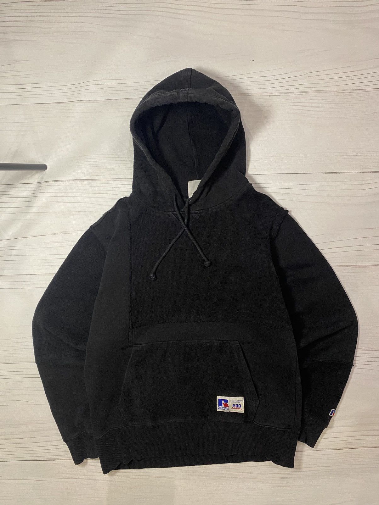 Pre-owned Russell Athletic X Vintage Russel Athletic Faded Box Fit Distressed Y2k Hoodie In Black