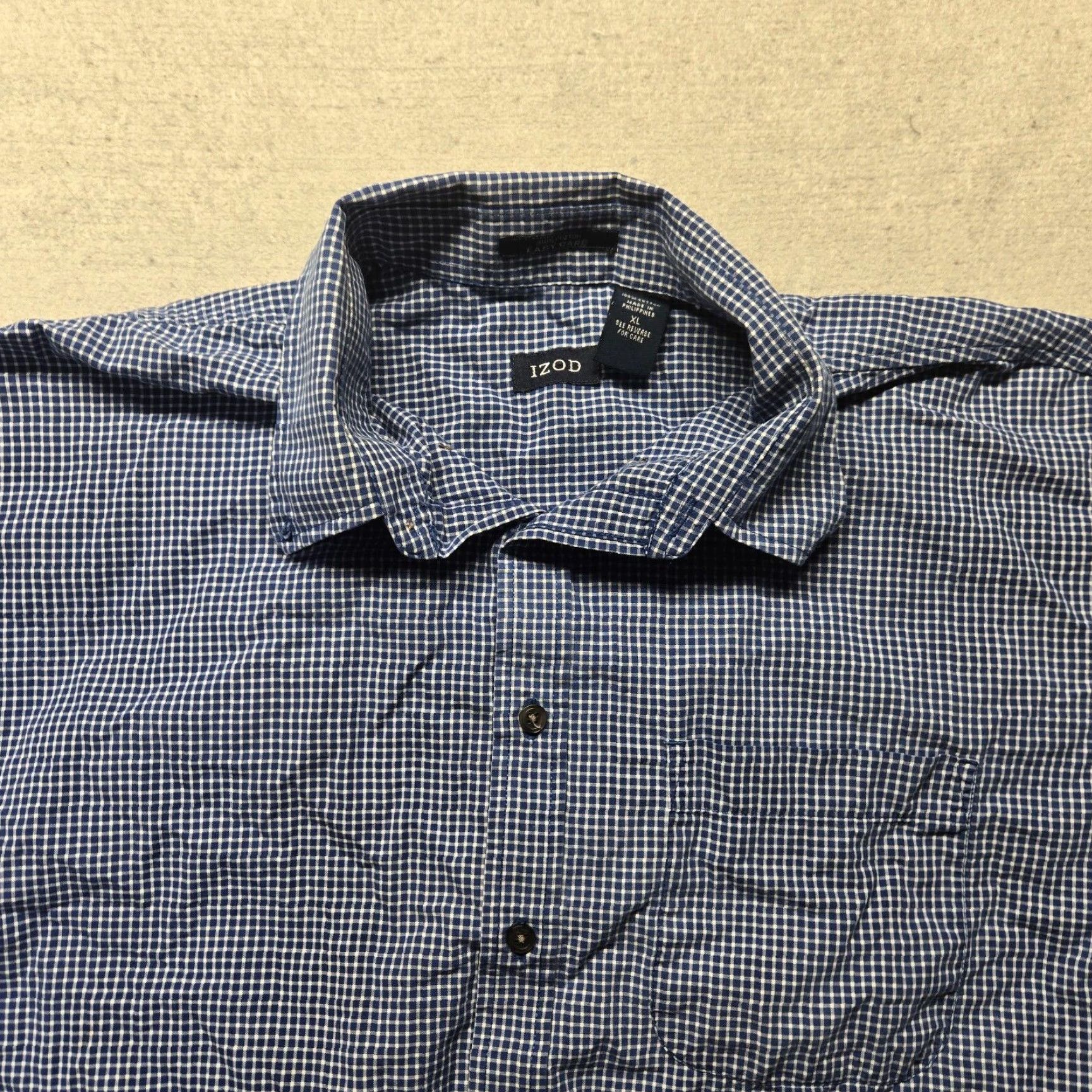 Izod Izod Button Up Shirt Blue Check Short Sleeve Adult Men's Size XL Extra Large Size US XL / EU 56 / 4 - 2 Thumbnail