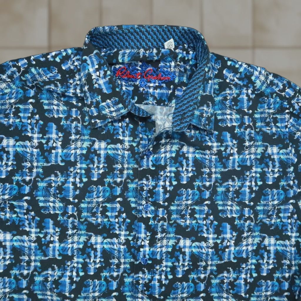 Robert Graham Robert Graham Shirt Mens XXL Blue Black Paisley Floral Button-Up Long Sleeve Classic Fit LS Size US XXL / EU 58 / 5 - 1 Thumbnail