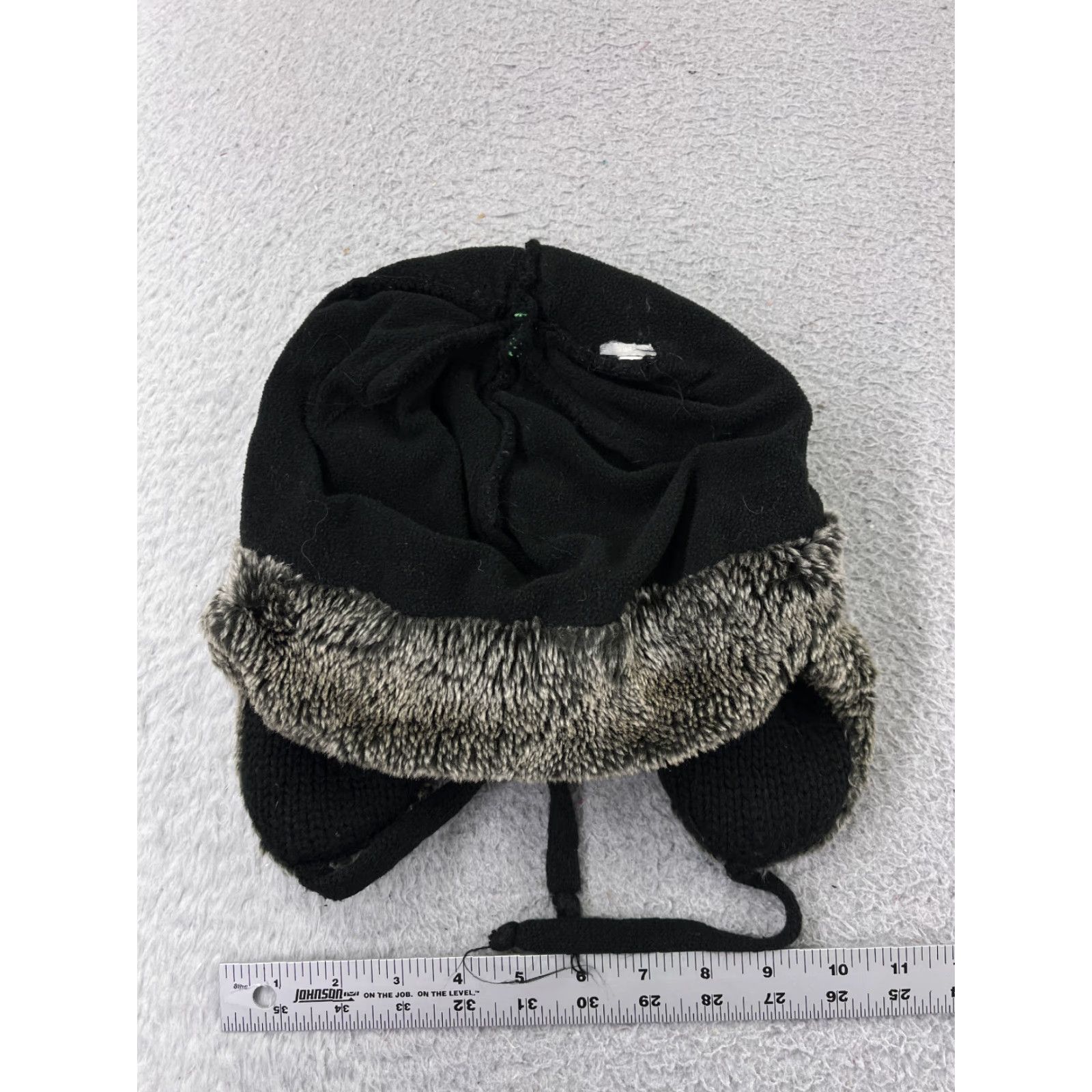 Vintage VINTAGE Hat Cap Trapper Adult One Size Black Green Faux Fur Flaps Lined Hunting Camping Geometric Knit Men Size ONE SIZE - 4 Thumbnail