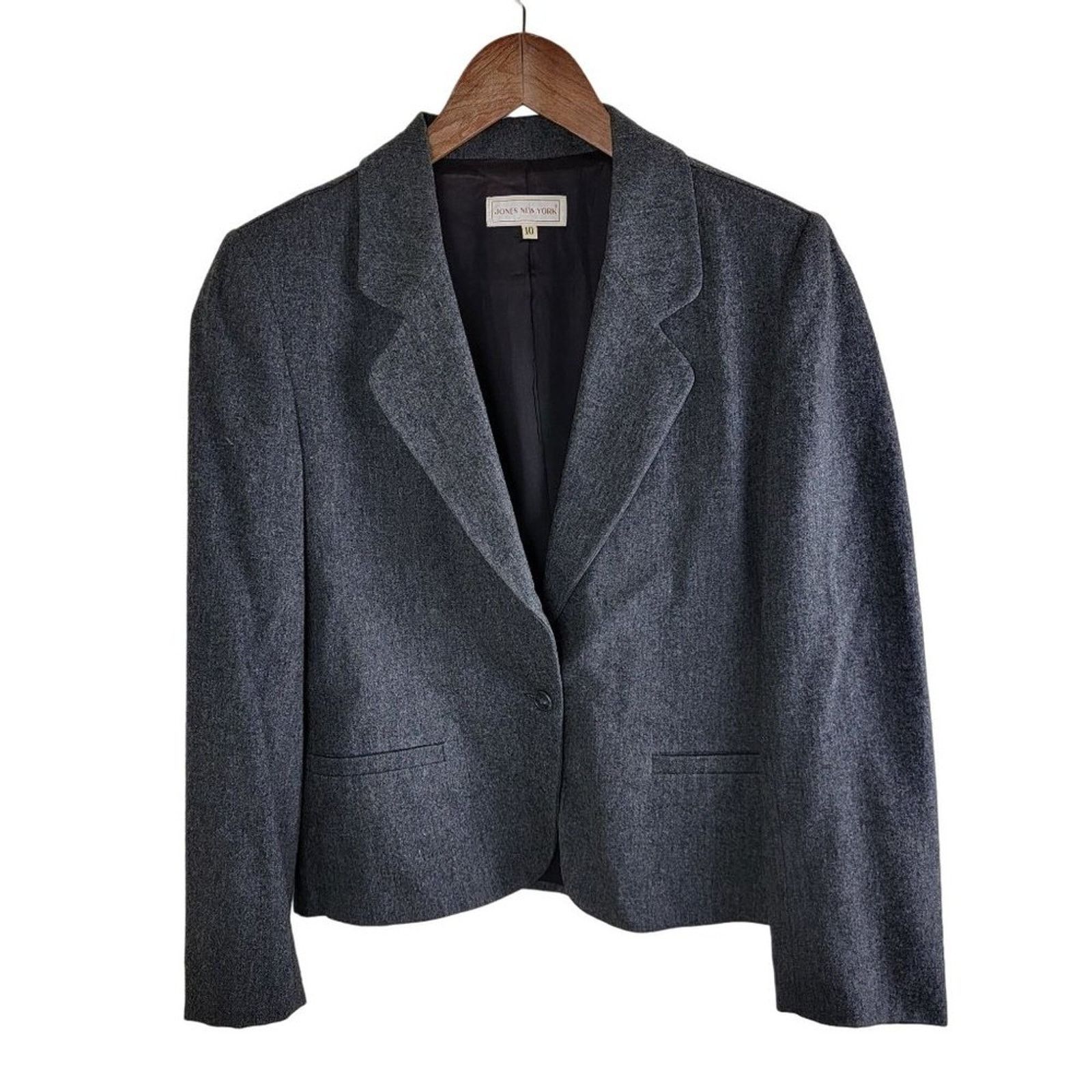 Jones New York Vintage Jones New York Womens Wool Tweed Blazer size 10 Grey Size L / US 10 / IT 46 - 1 Thumbnail