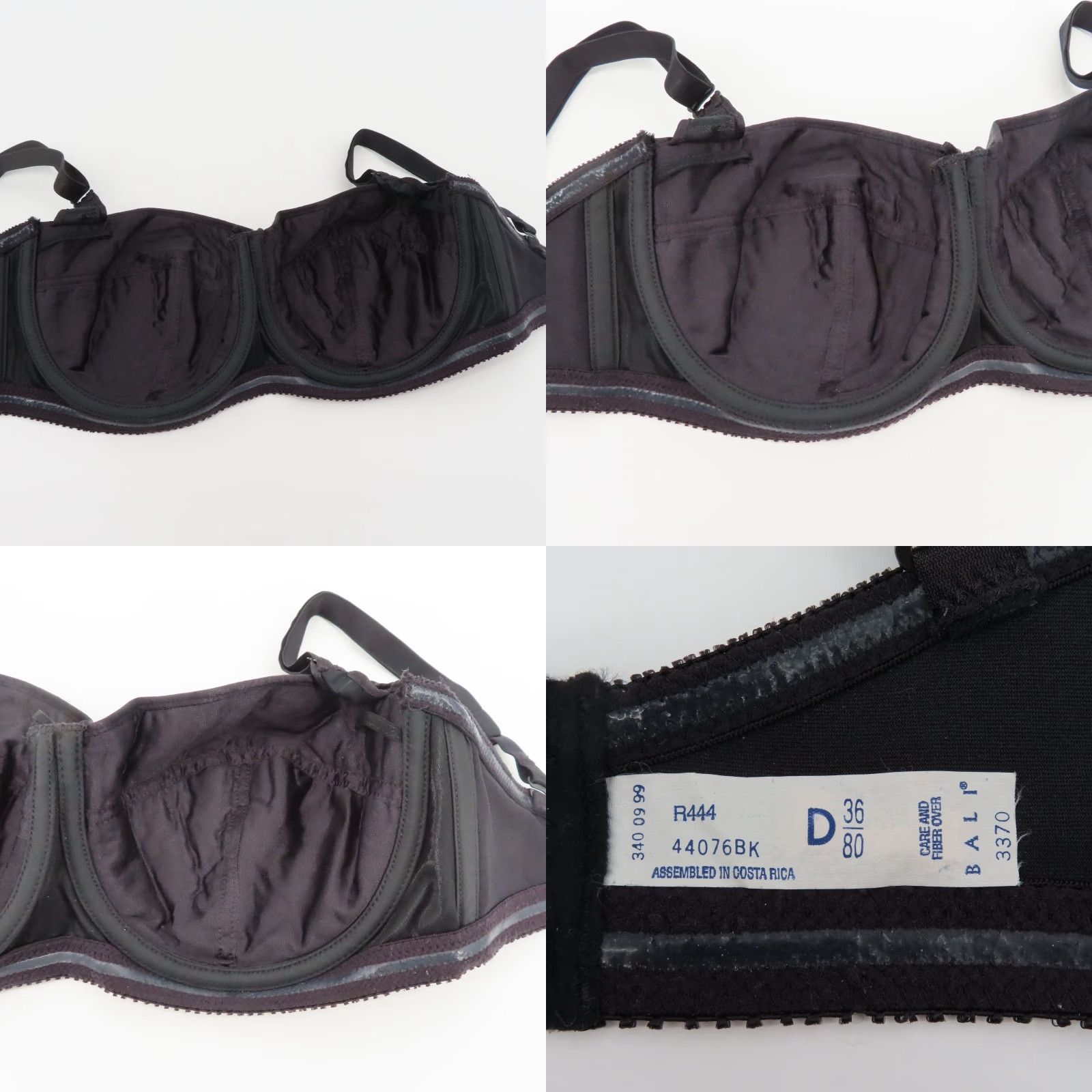 Vintage VTG Bali 36D Black Satin Strapless Bra Underwire Padded Removable Straps Balconette 3370 Womens BKin Size ONE SIZE - 8 Thumbnail