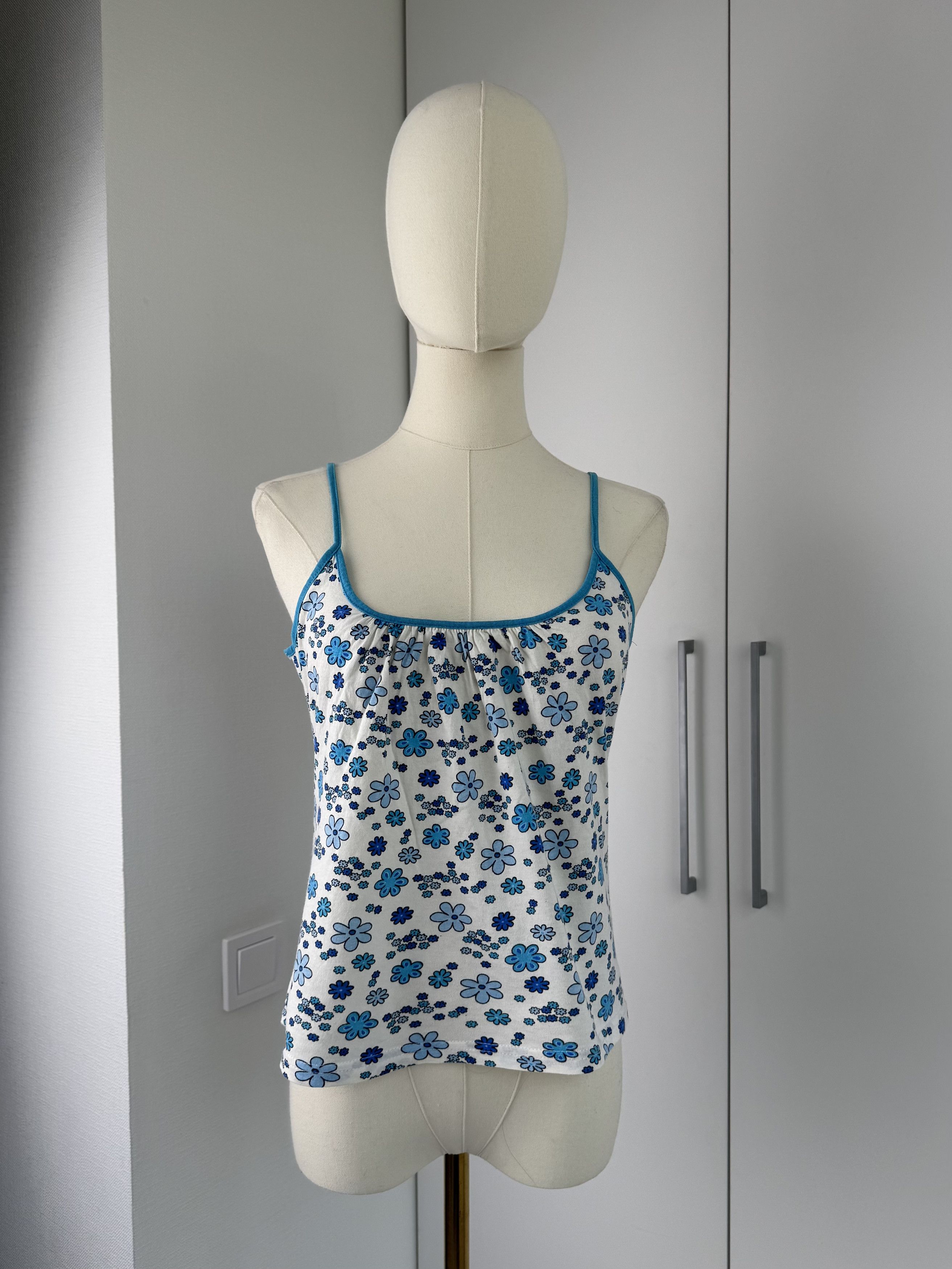 Vintage Women Floral Camisole Top Y2K Vintage Blue White Print Size M / US 6-8 / IT 42-44 - 1 Thumbnail
