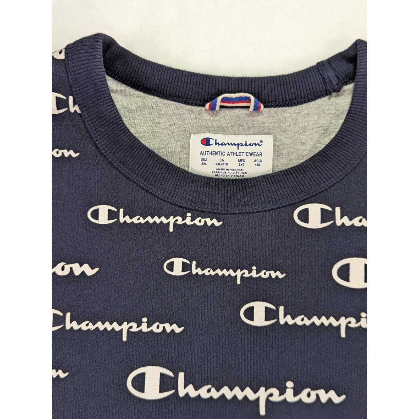 Champion Champion Script All-Over Print Navy Crewneck Sweatshirt 2XL Size US XXL / EU 58 / 5 - 2 Thumbnail