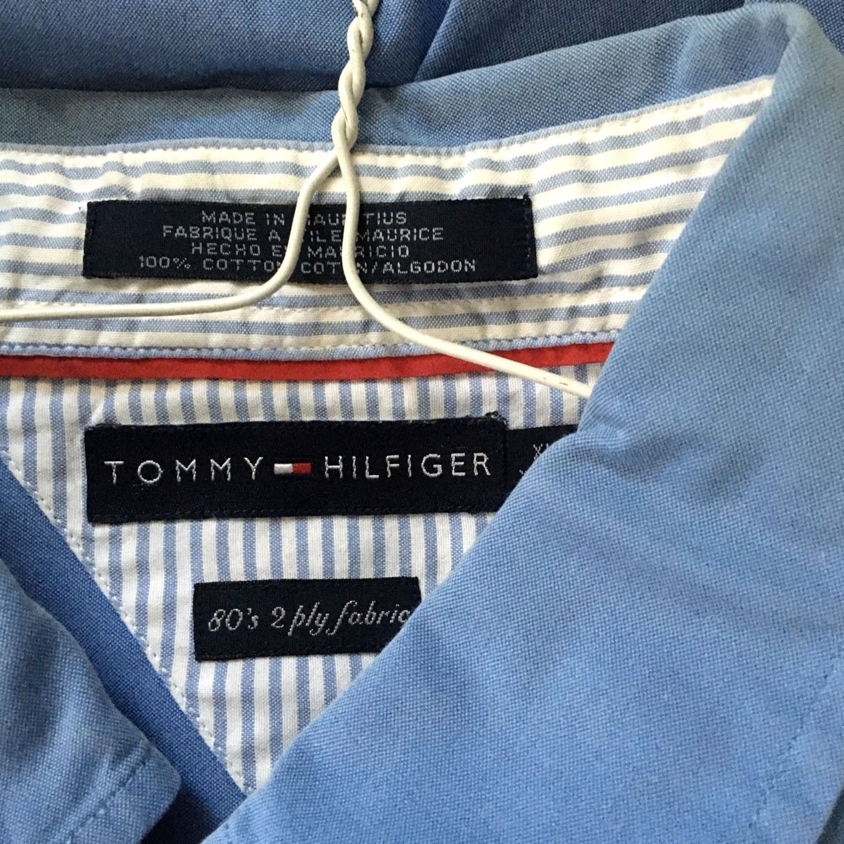Tommy Hilfiger VINTAGE Tommy Hilfiger Shirt XL Mens Blue 80s Long Sleeve Button-Up Cotton Two Ply Canvas Button Logo Regular Casual Size US XL / EU 56 / 4 - 4 Thumbnail