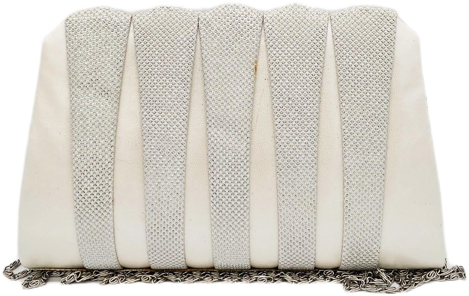Unknown London Elegant White and Silver Evening Clutch Bag with Chain Strap Size ONE SIZE - 1 Thumbnail