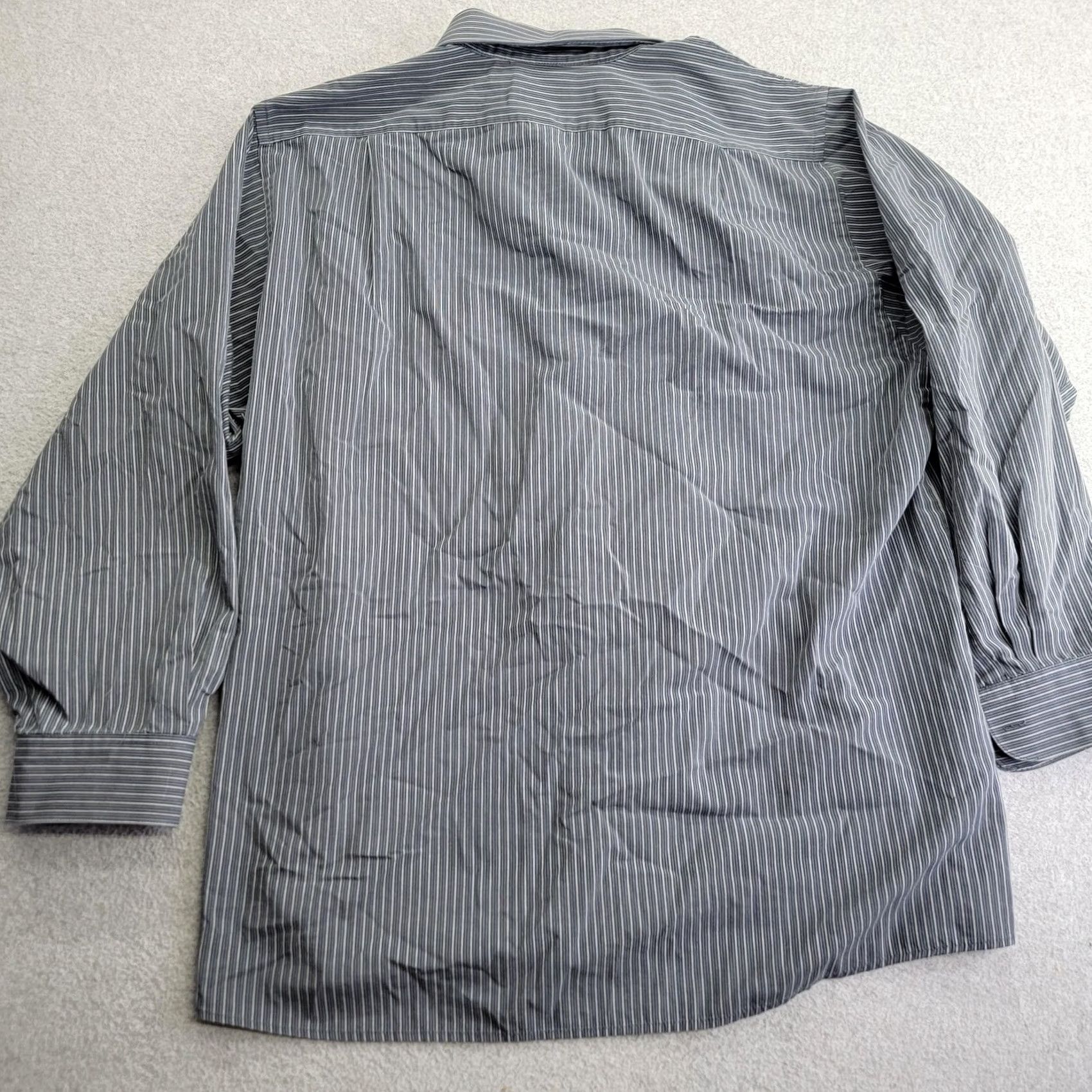 Van Heusen Van Heusen Shirt Mens XL 17 32/33 Gray Striped Dress Wrinkle Free Regular Fit Size 46R - 5 Thumbnail