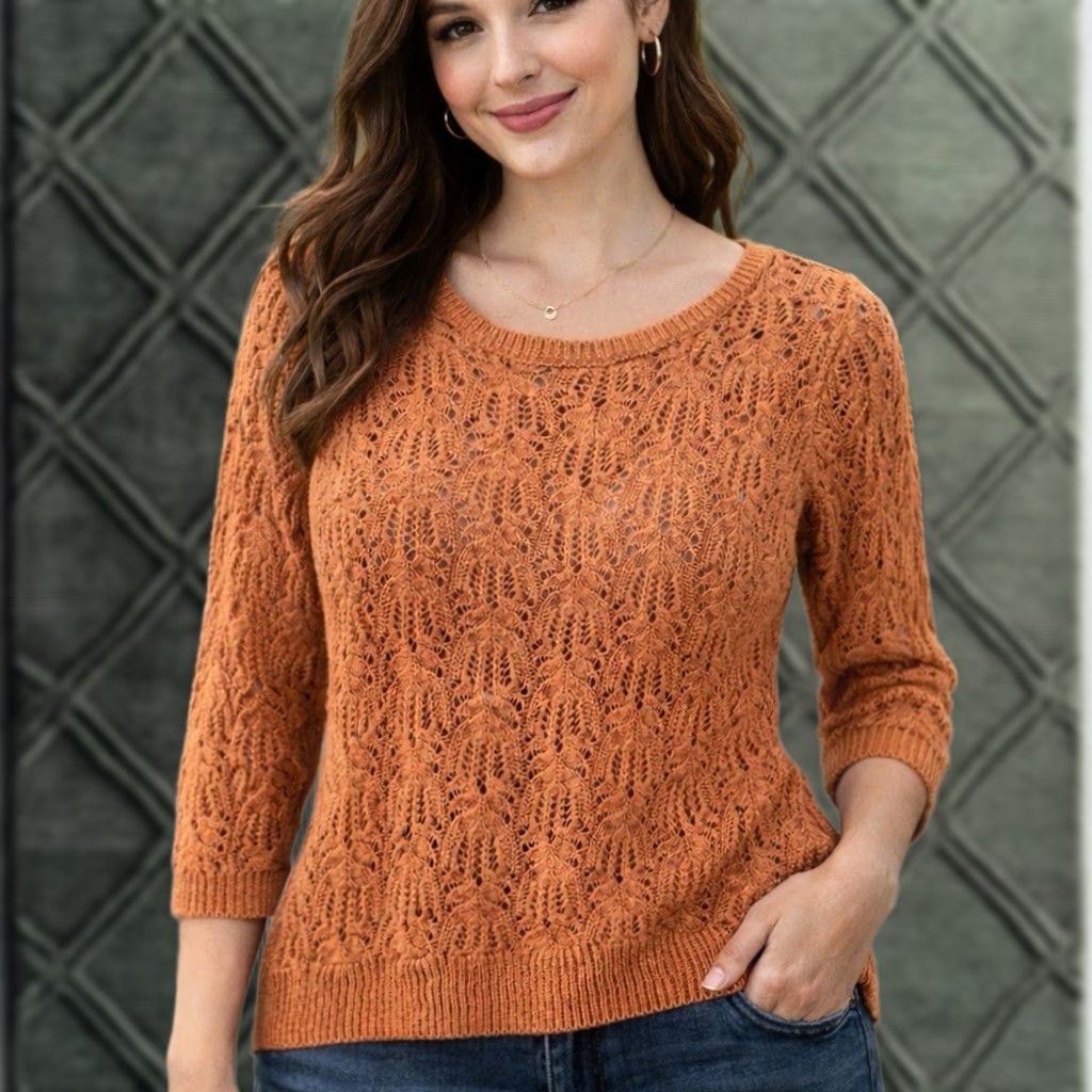 J. Jill J.Jill Sweater Pullover Knit 3/4 Sleeve Open-Knit Lightweight Orange Size S XS Women's Crochet Pullover - 90% Cotton/20% Nylon Size S / US 4 / IT 40 - 1 Thumbnail