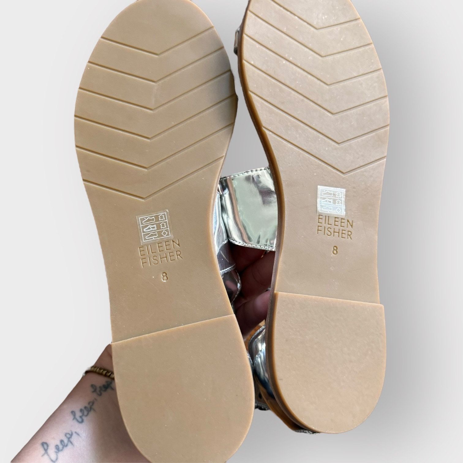 Eileen Fisher Eileen Fisher Cici silver mirrored strappy sandal Size US 8 / IT 38 - 11 Thumbnail