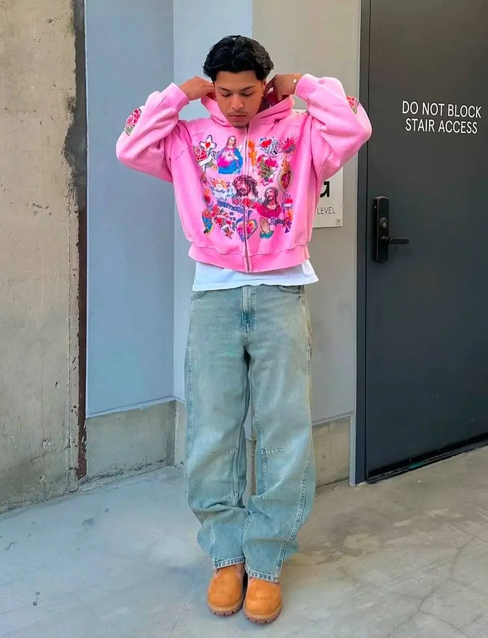 Casual y2k zipper loose hoodie for printed hip-hop pattern