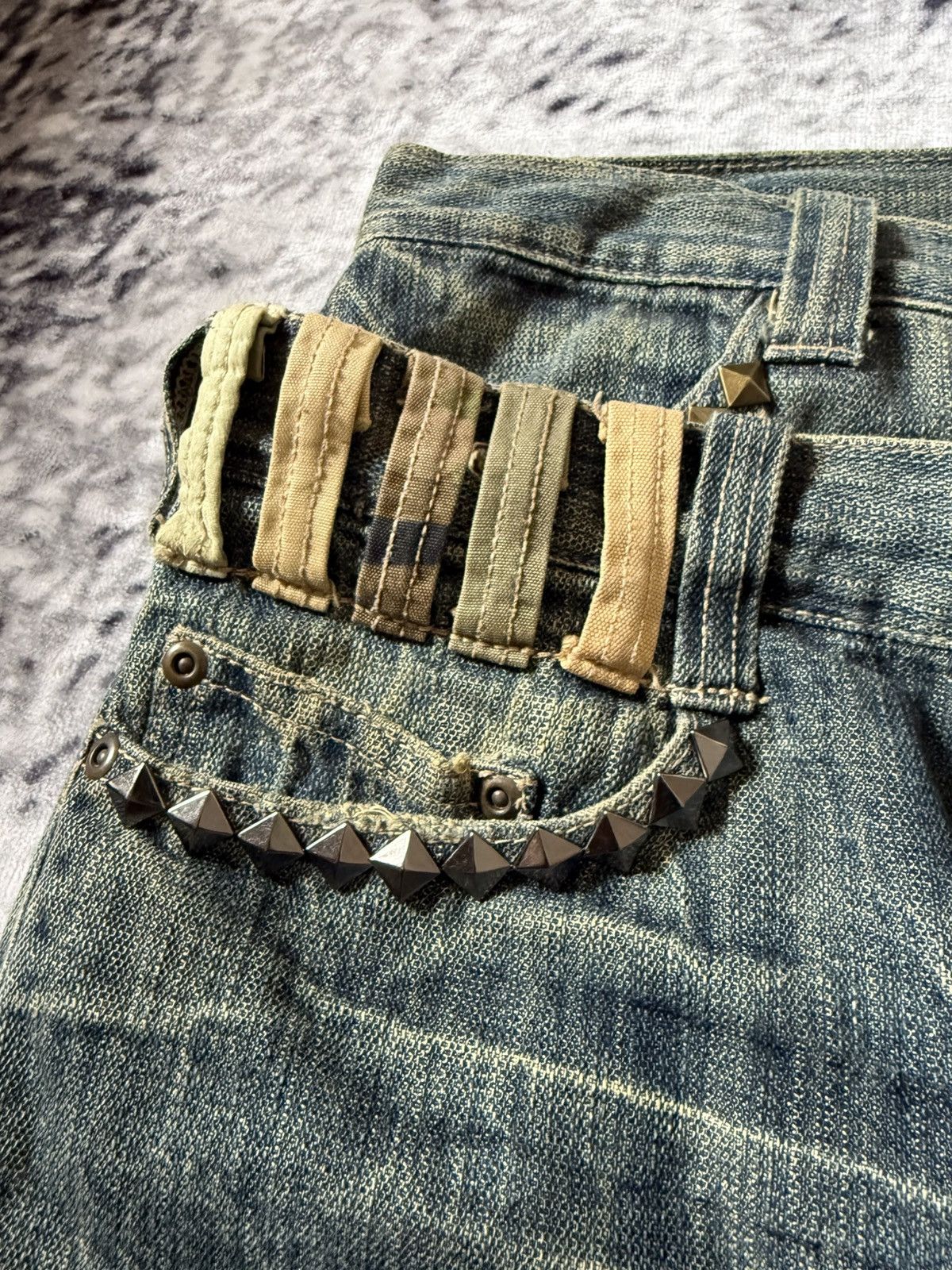 20471120 Gumu Japan Green Mud Wash Double Waist Double Studs Jeans Size US 32 / EU 48 - 6 Thumbnail