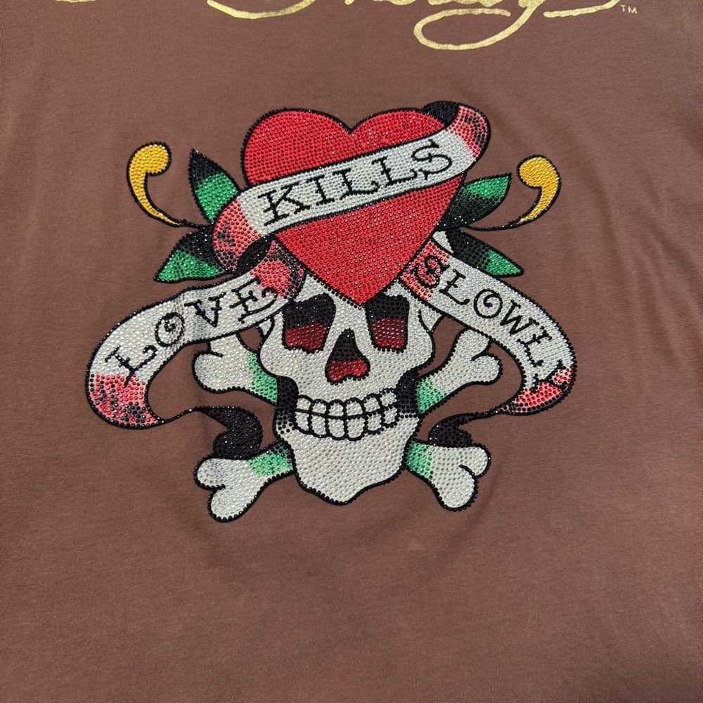 Ed Hardy New Ed Hardy Love Kills Slowly Rhinestone Skull Distressed Size US XL / EU 56 / 4 - 6 Thumbnail