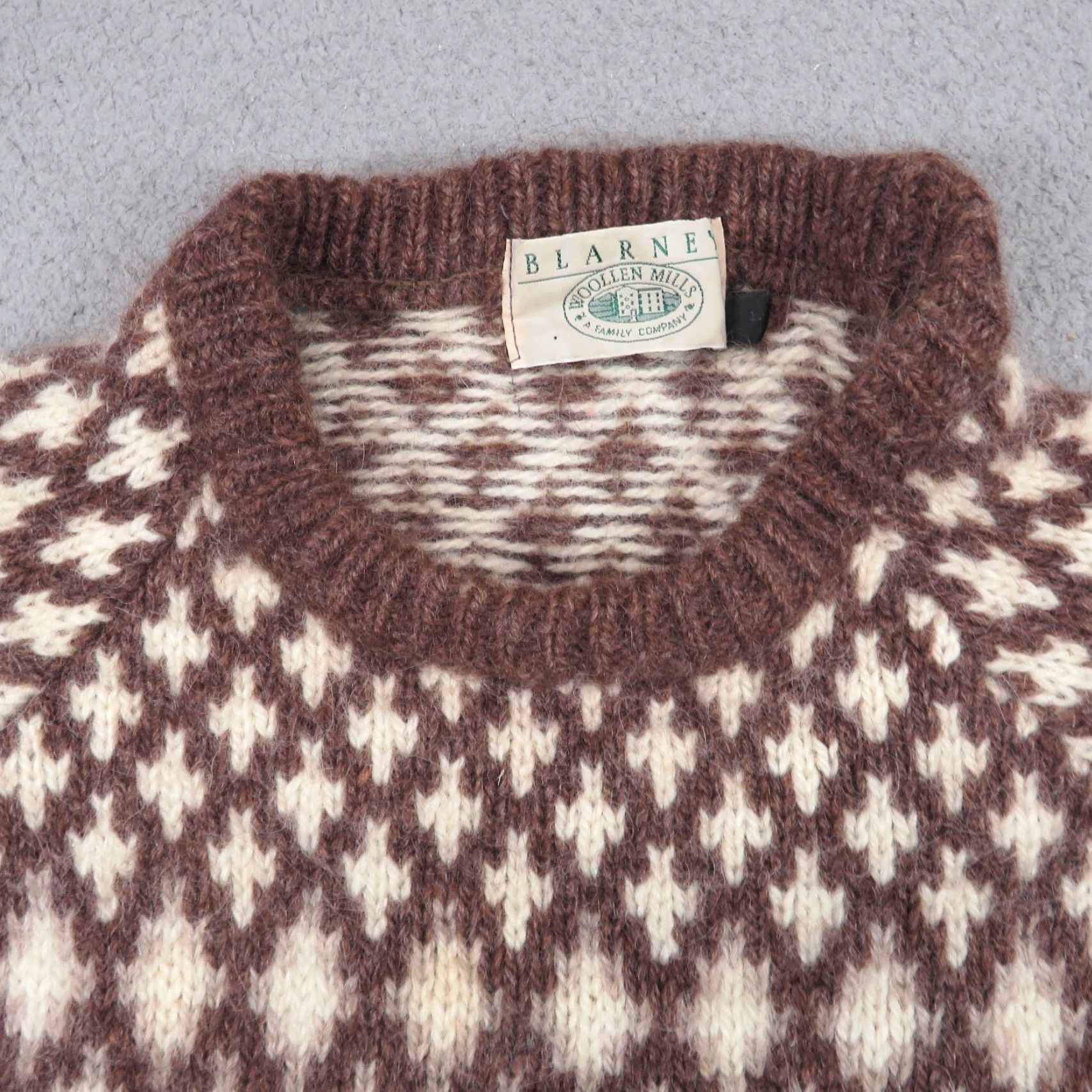 Vintage VINTAGE Blarney Woolen Mills Sweater Mens Large Cream Brown Fishermans Chunky Intarsia Size US L / EU 52-54 / 3 - 7 Thumbnail