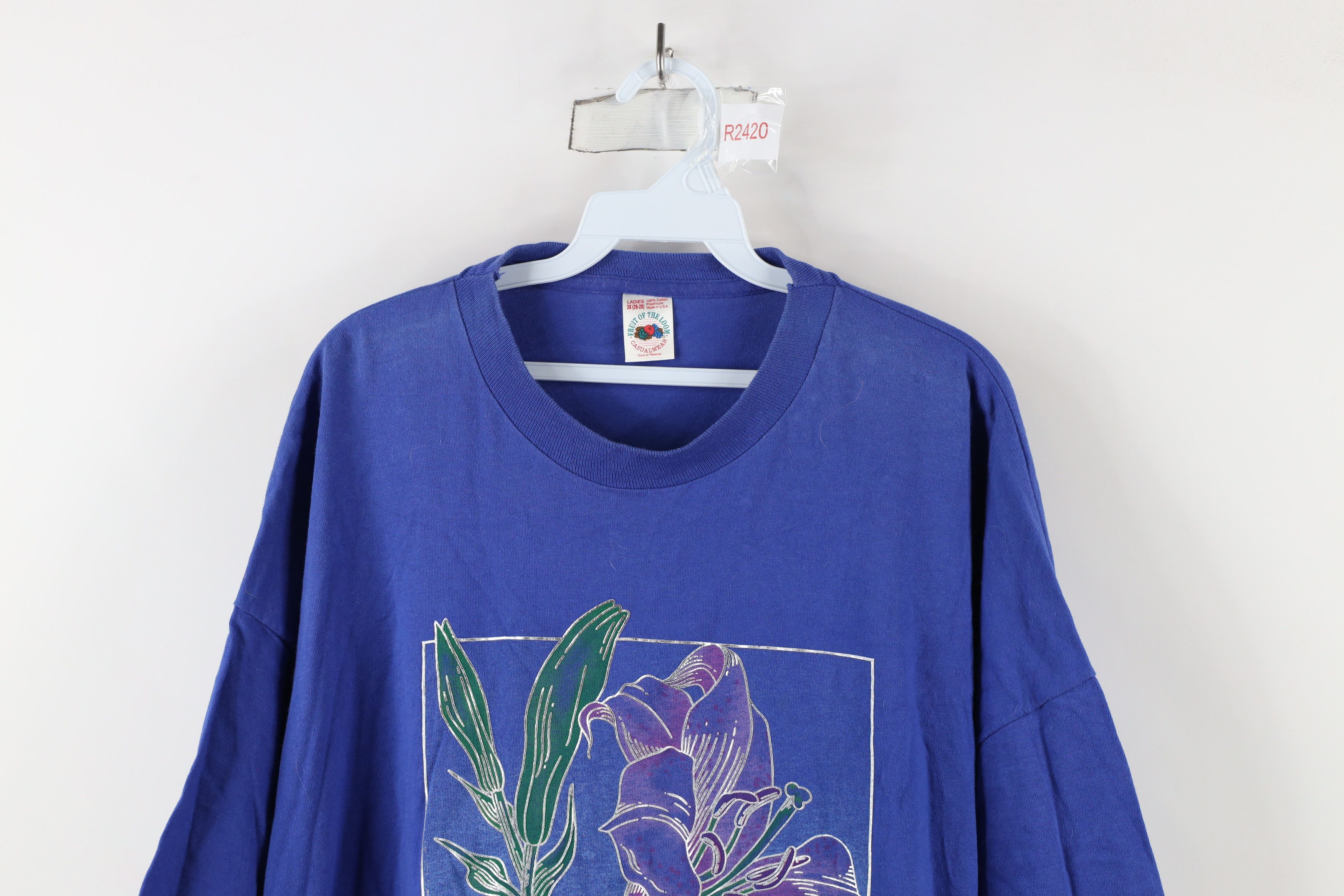 Vintage Vintage 90s Streetwear Flower Butterfly T-Shirt Blue USA Size 3XL / US 20-22 - 2 Thumbnail